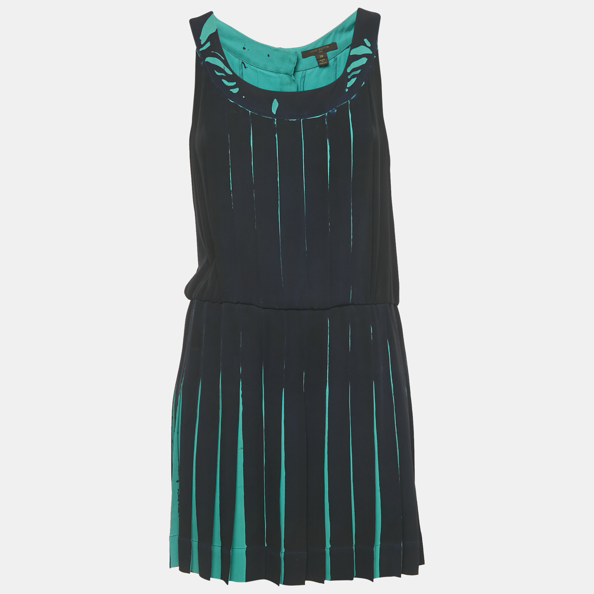 Louis Vuitton Navy Blue Silk Pleated Mini Dress