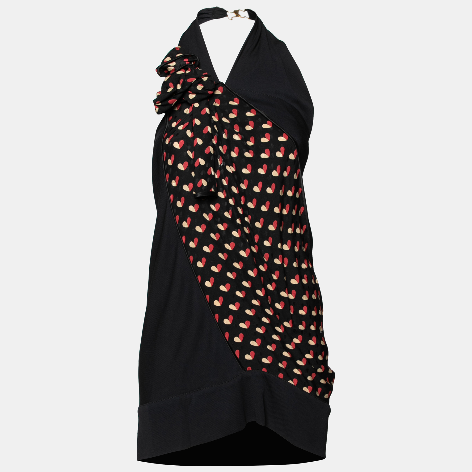 Louis Vuitton Black Heart Printed Crepe Halter Neck Top