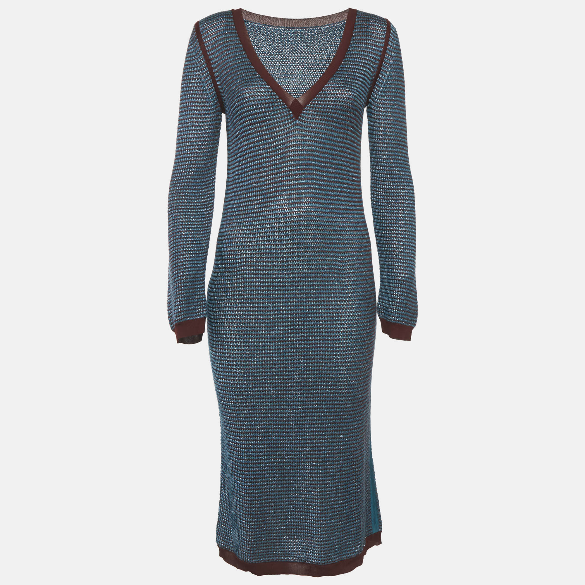 Louis Vuitton Blue Lurex Crochet Midi Dress