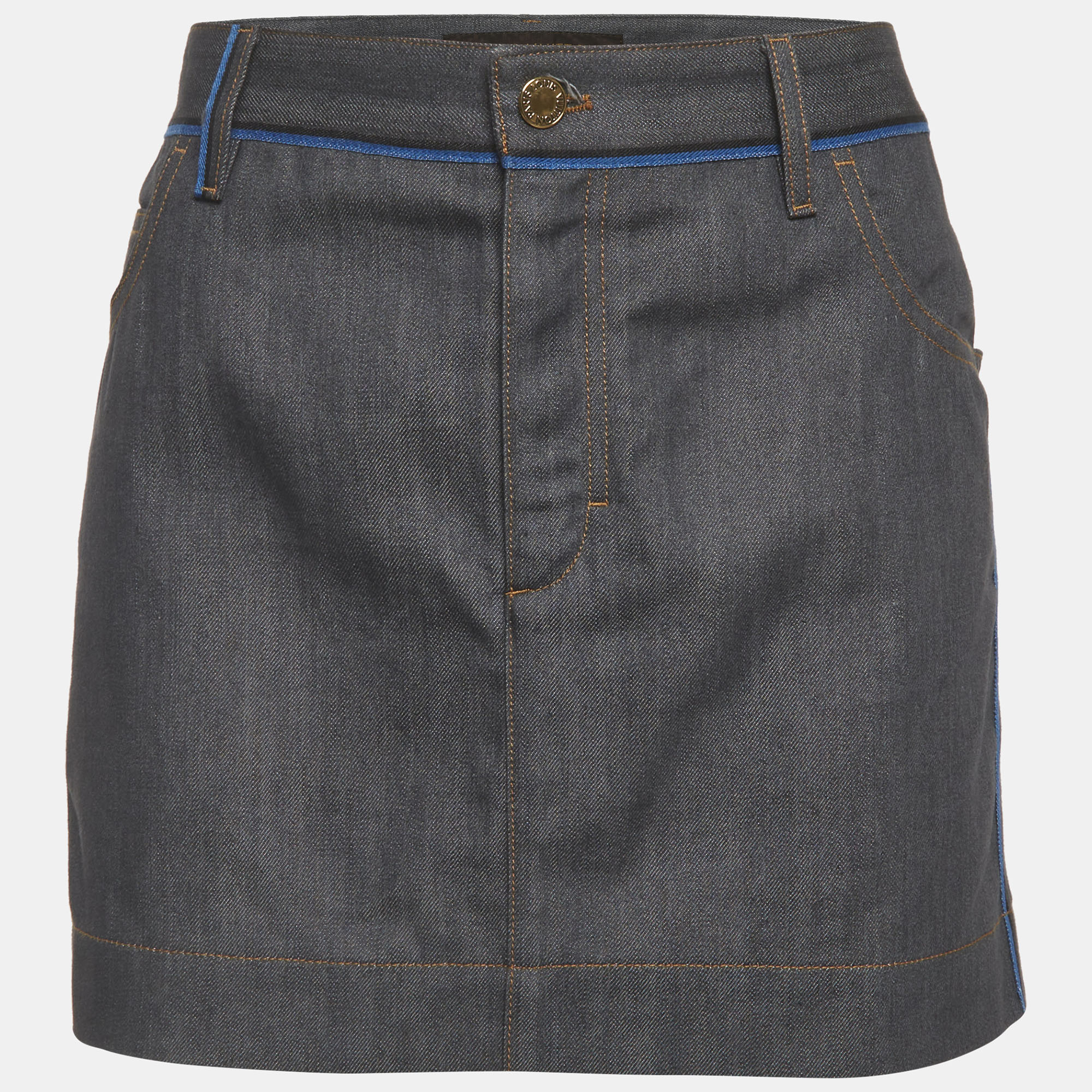 Louis Vuitton Grey Denim Mini Skirt LWaist "