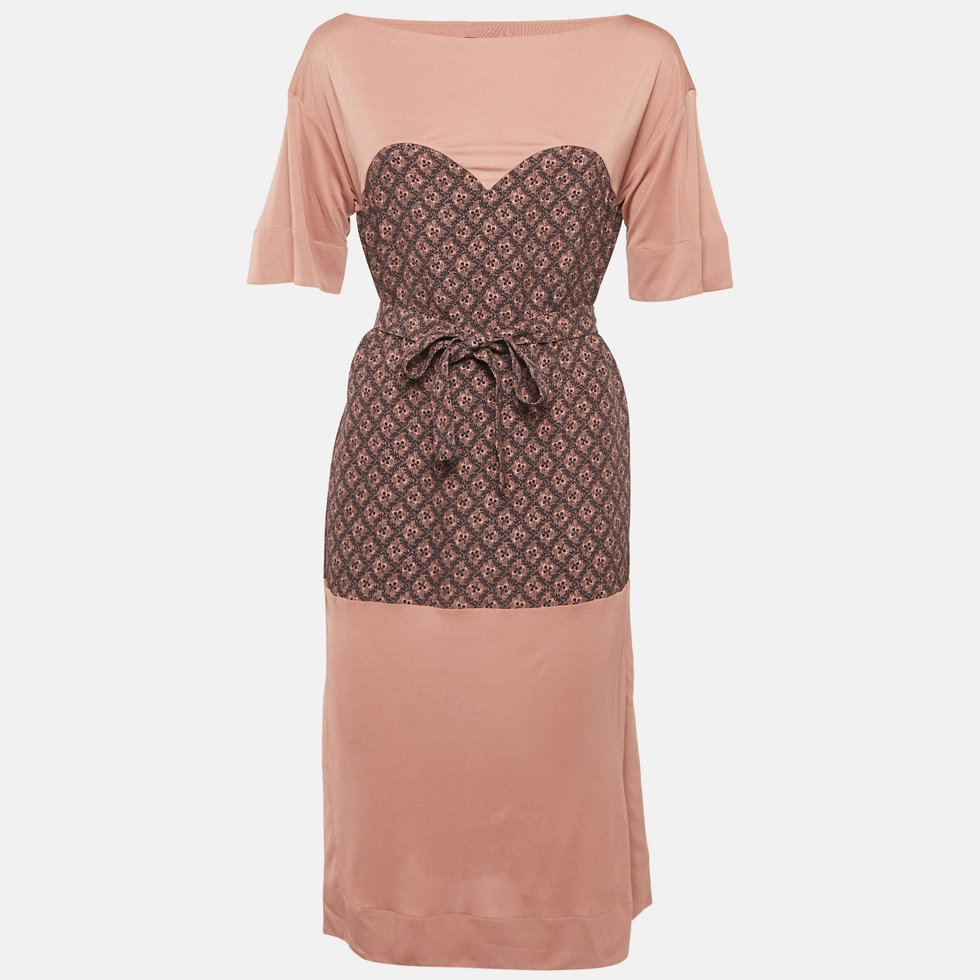 Louis Vuitton PinkNavy Blue Pattern Belted Midi Dress