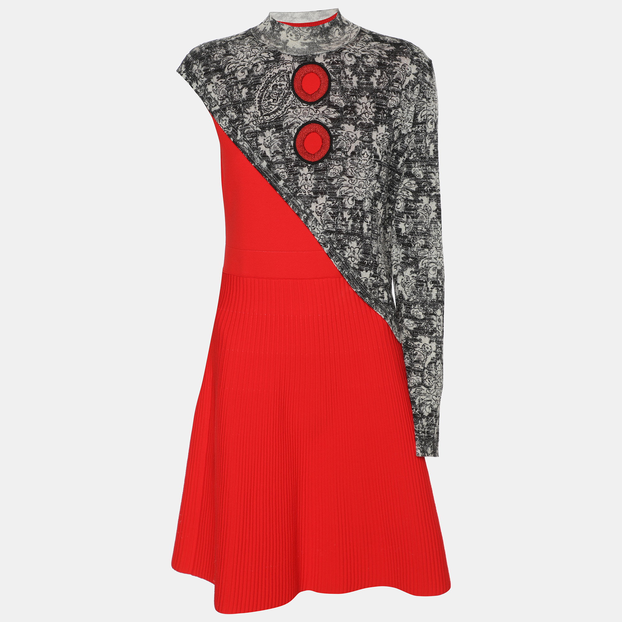 Louis Vuitton RedMetallic Jersey and Rib Knit Midi Dress