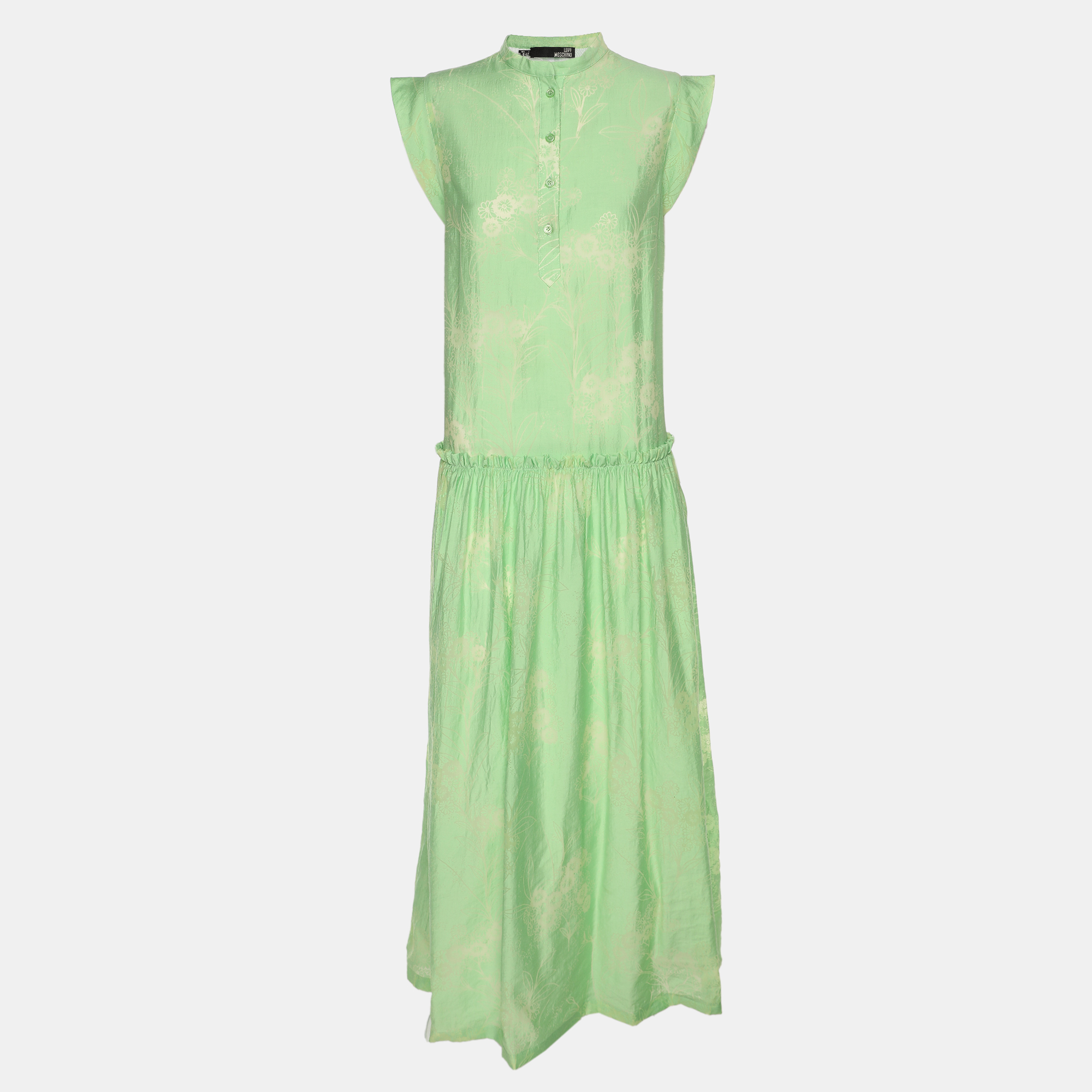Love Moschino Green Printed Chiffon Sleeveless Maxi Dress