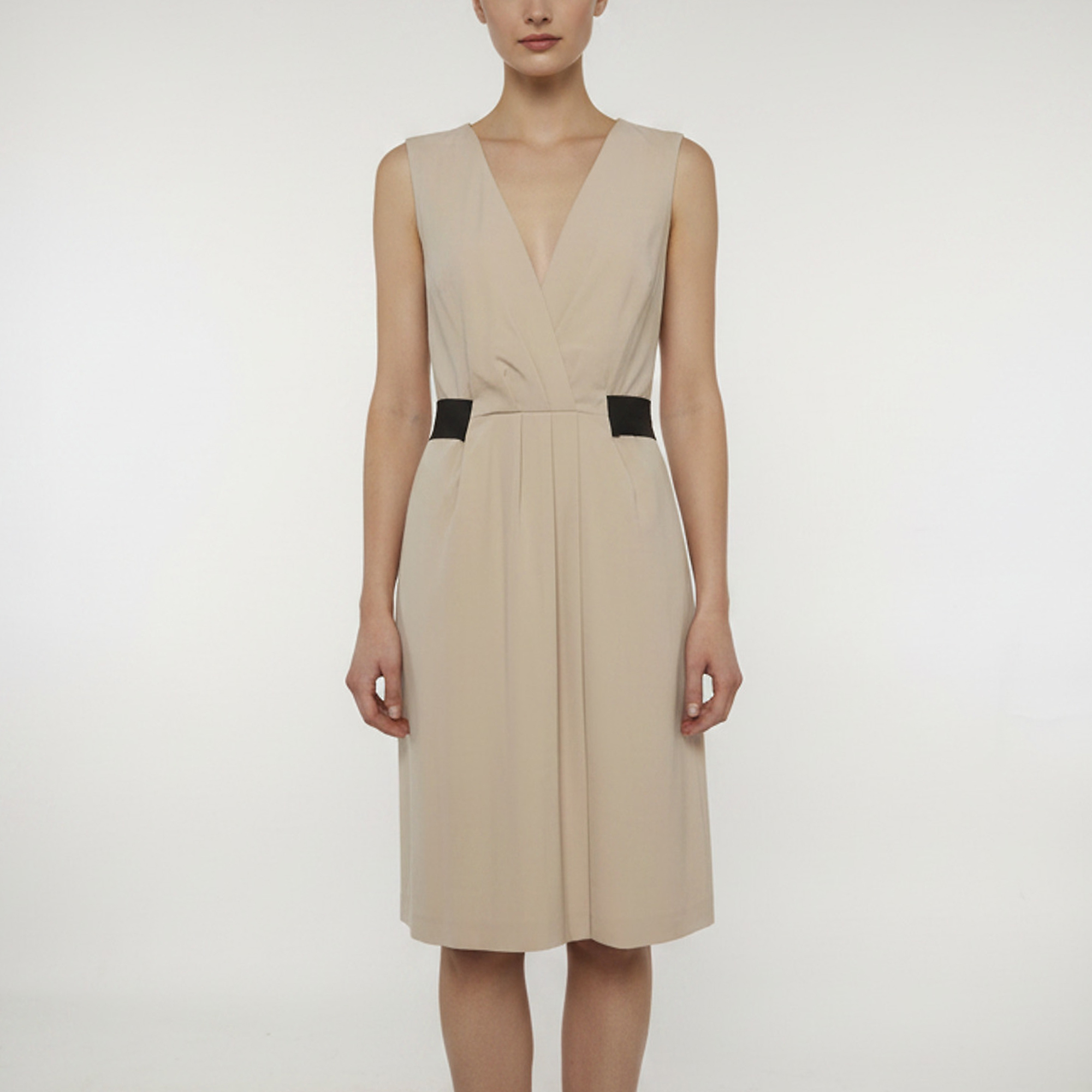 Love Moschino Beige Wool Blend Pleated Sleeveless Dress