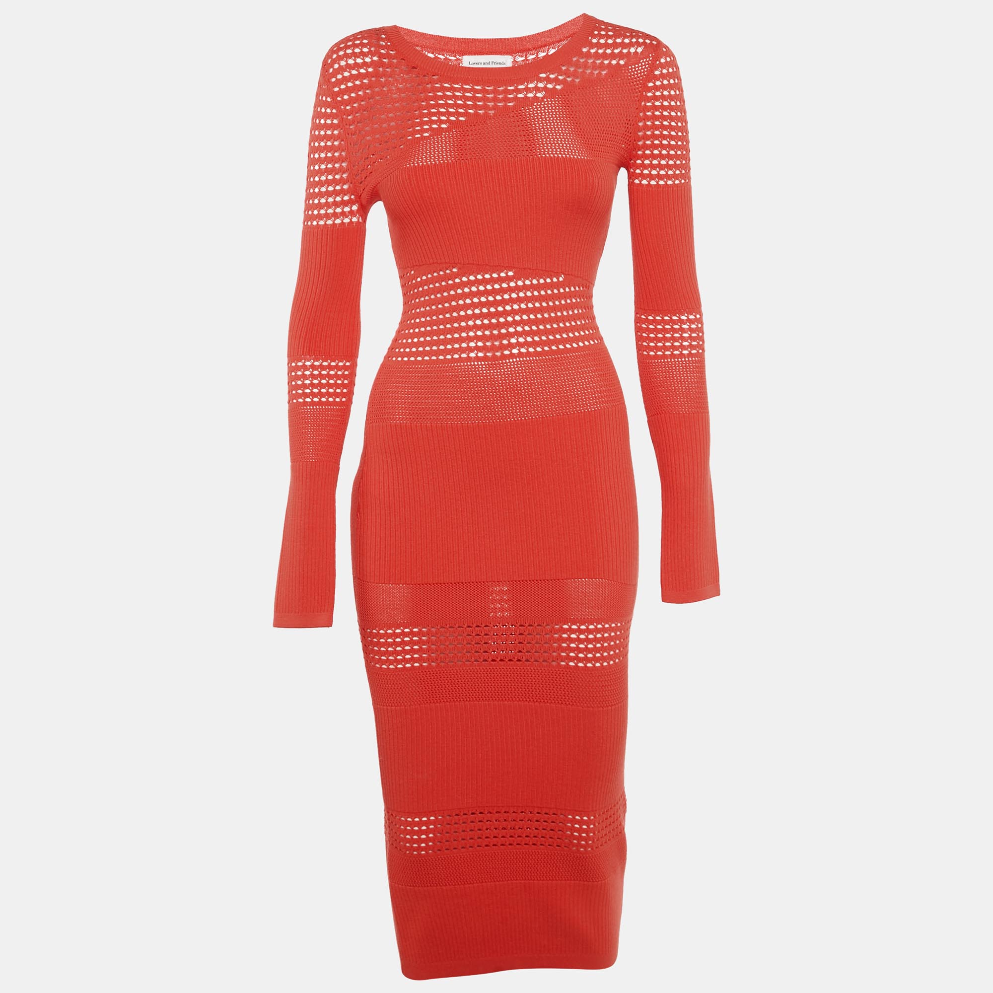 Lovers & Friends Orange Patterned Rib Knit Tianna Maxi Dress