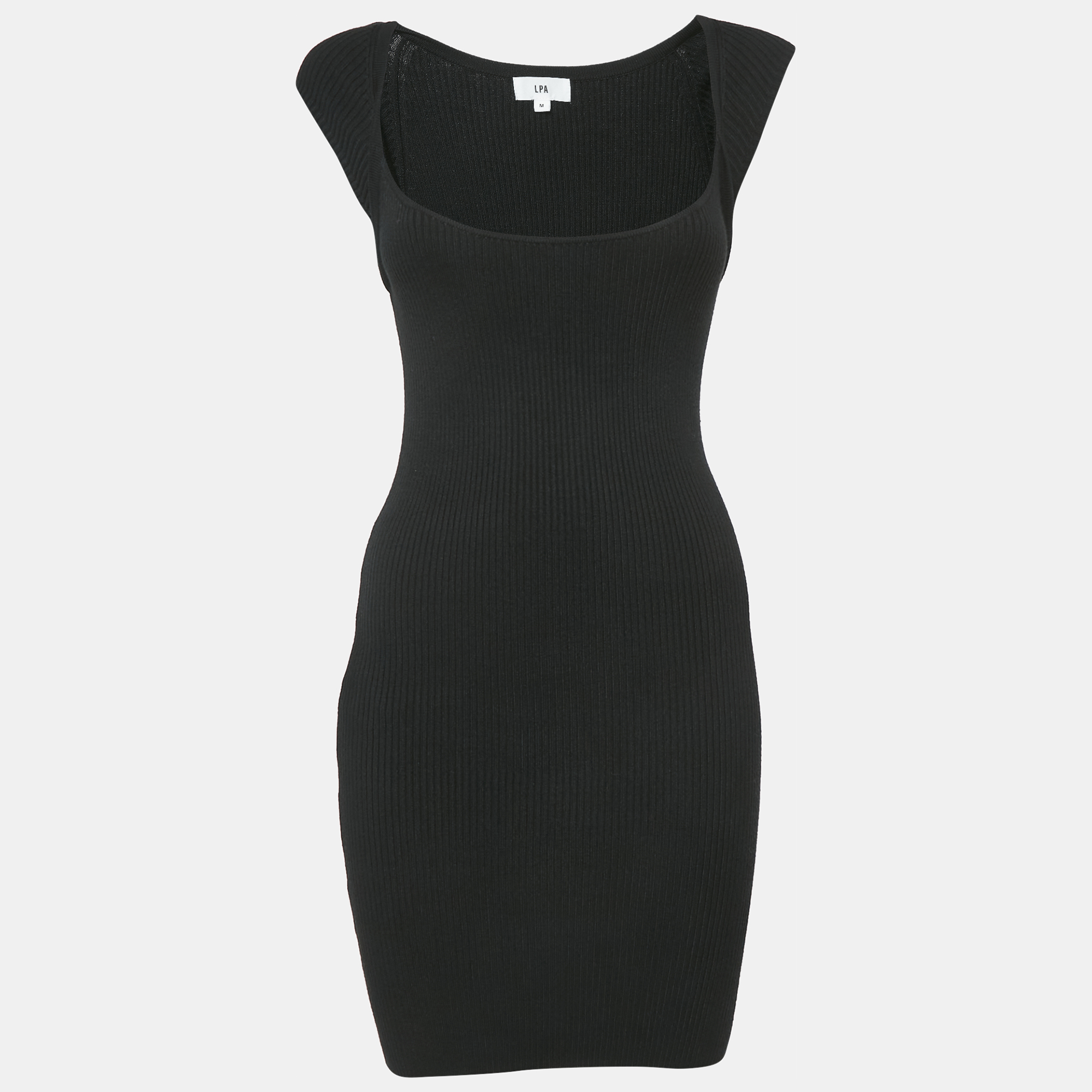 LPA Black Rib Knit Cap Sleeve Short Dress