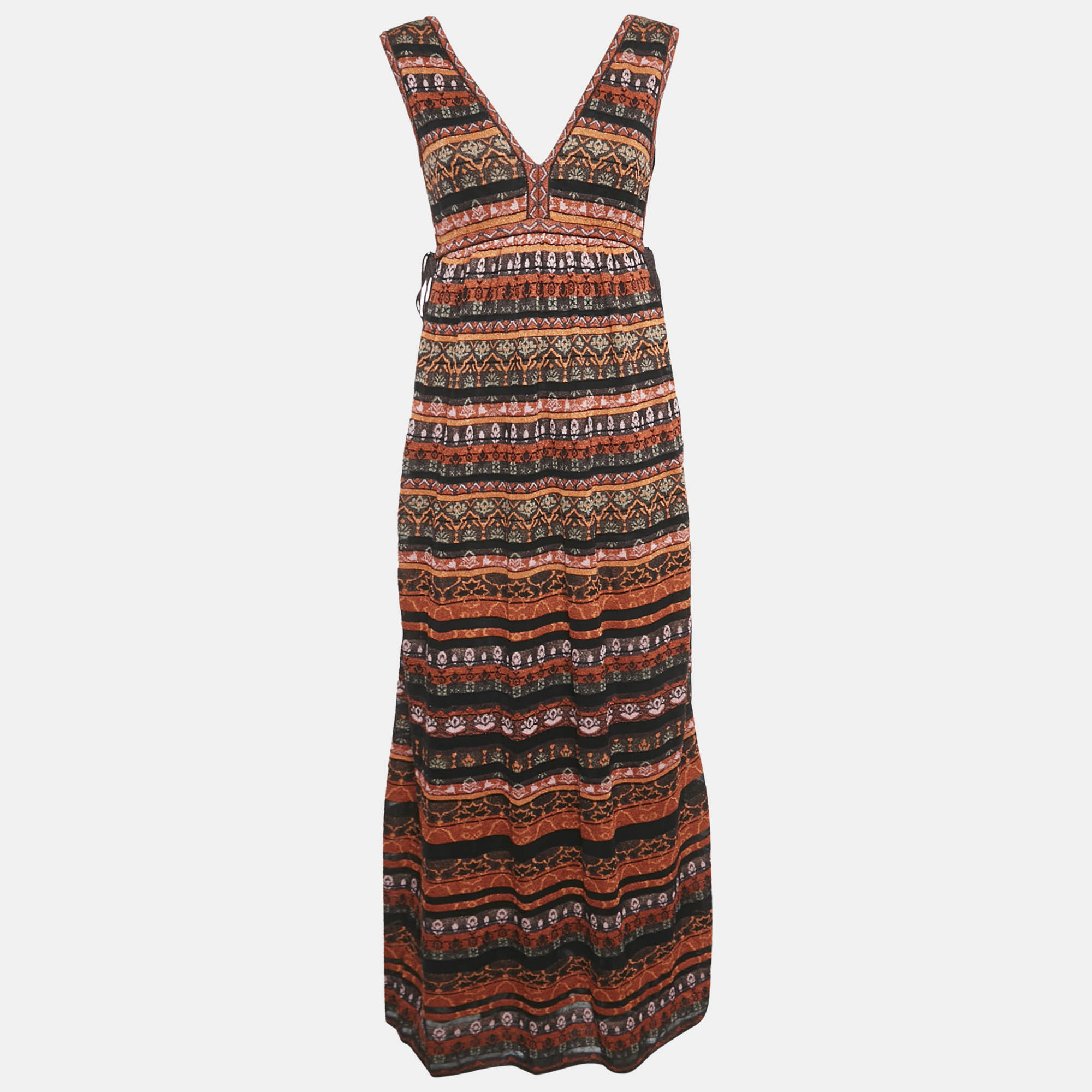 M Missoni Orange Patterned Lurex Knit Sleeveless Maxi Dress