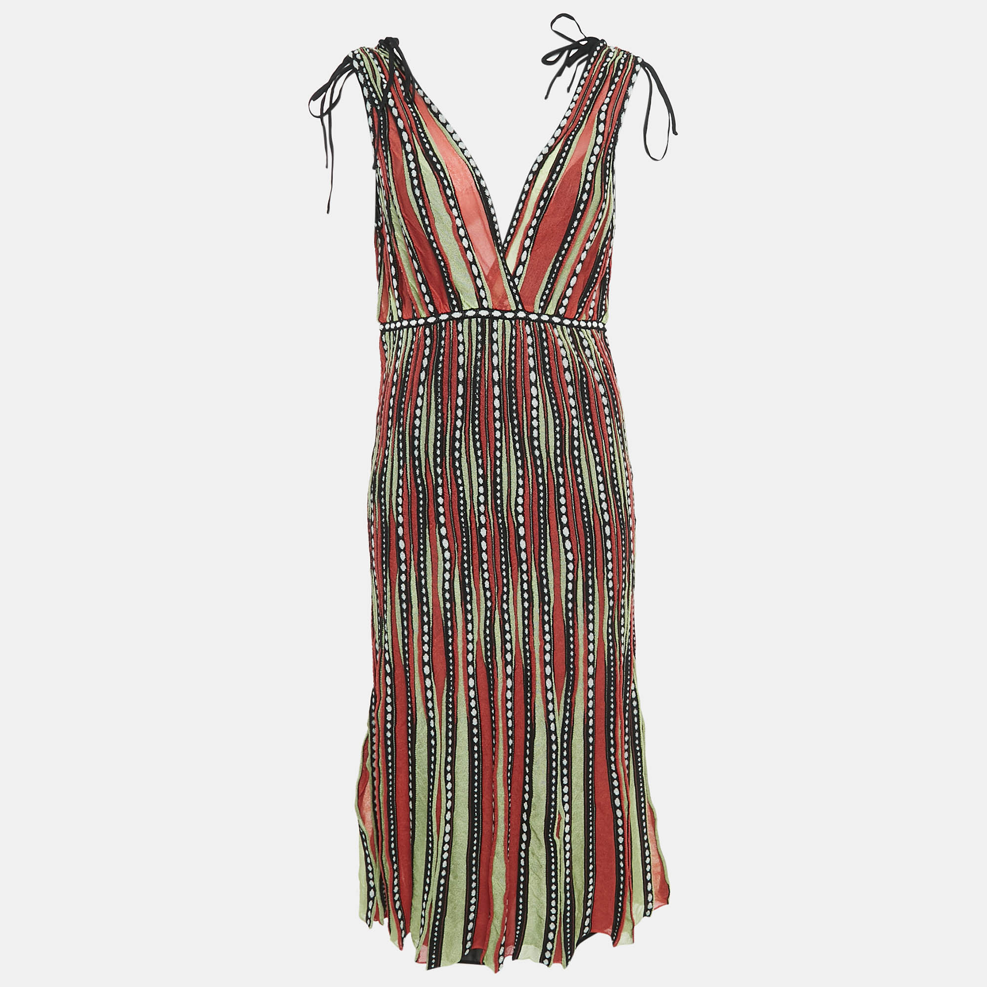 M Missoni OrangeGreen Alga and Bubble Pattern Knit Sleeveless Midi Dress