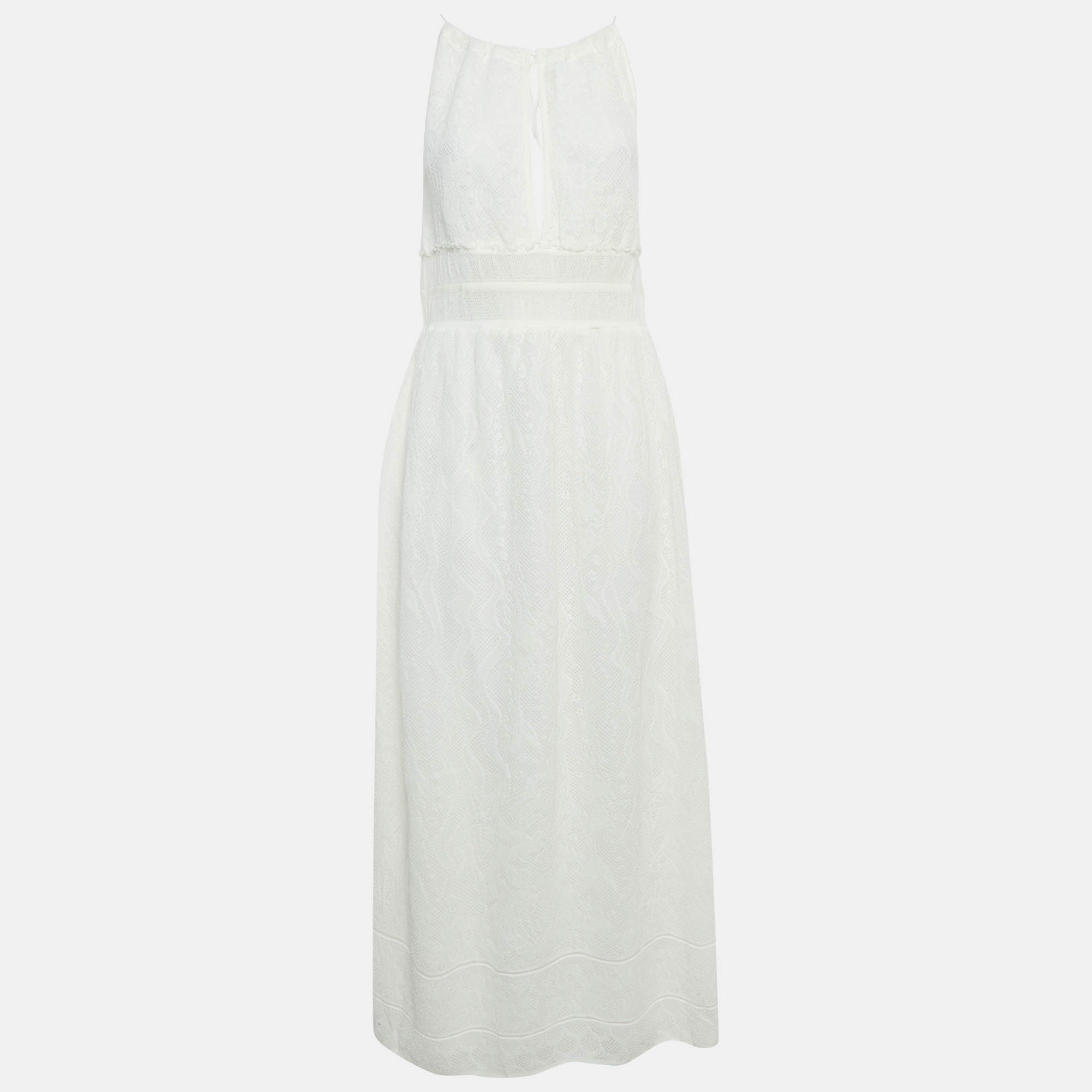 M Missoni White Patterned Knit Sleeveless Long Dress