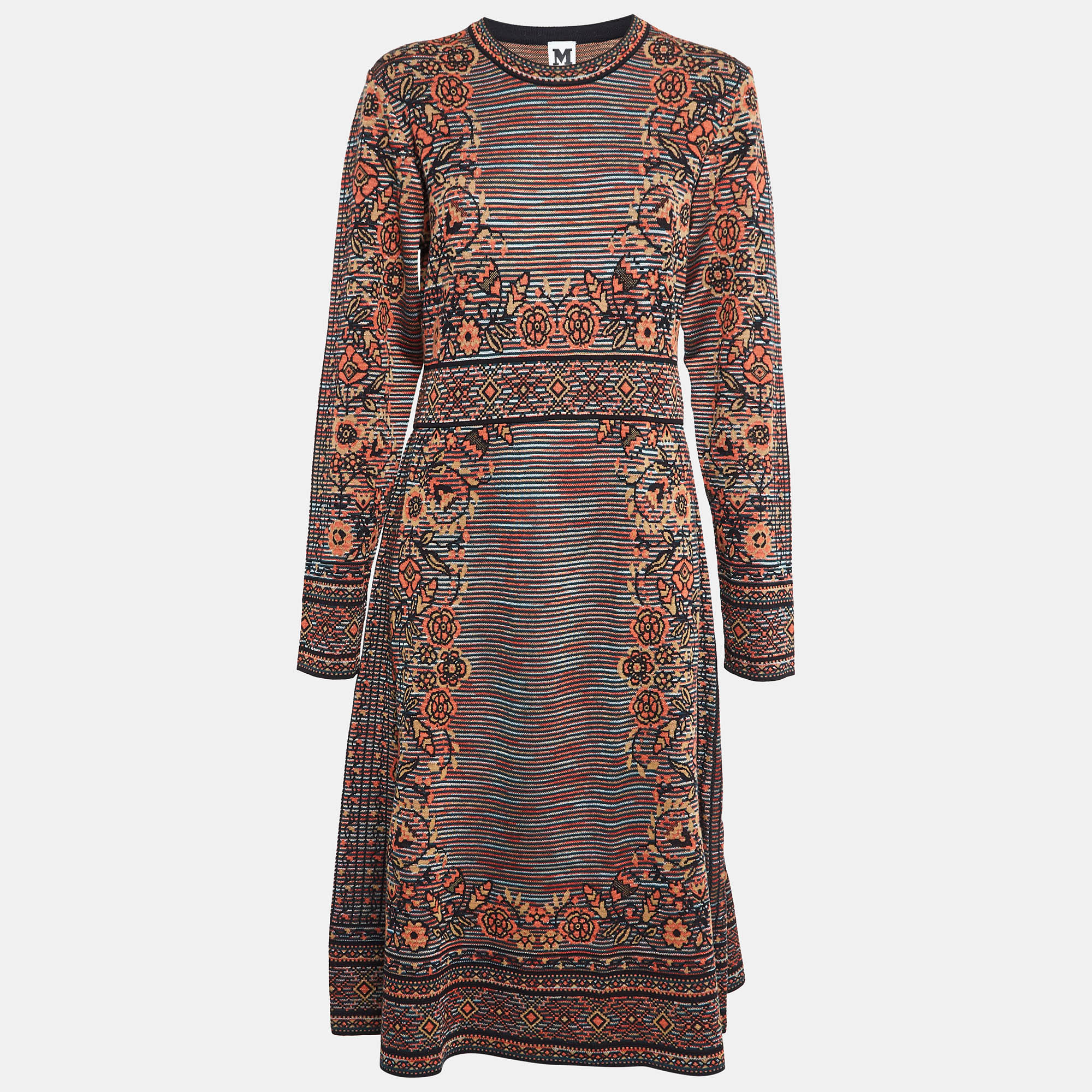 M Missoni Patterned Knit Long Sleeve Midi Dress