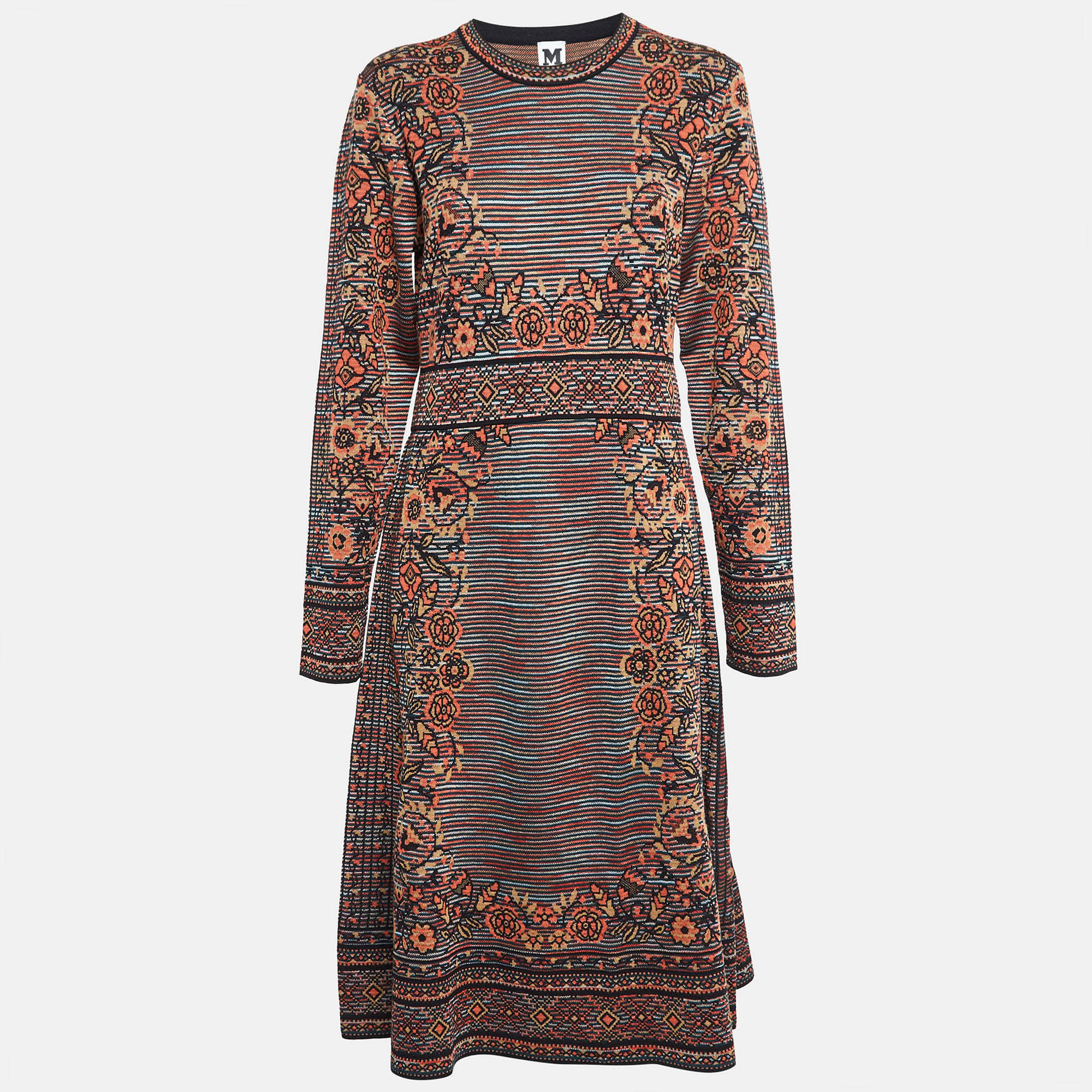 M Missoni Patterned Knit Long Sleeve Midi Dress