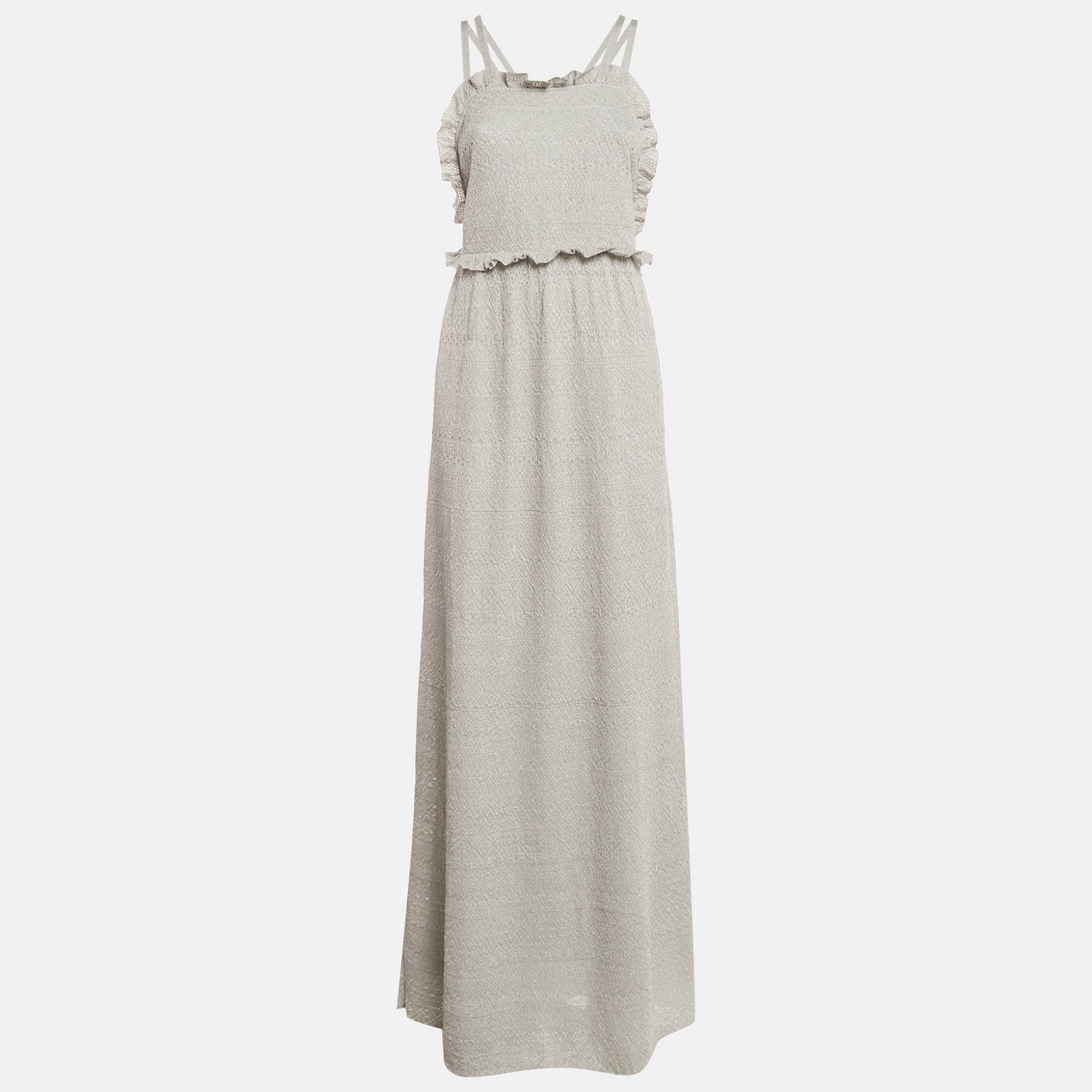 M Missoni Light Blue Patterned Lurex Knit Ruffled Sleeveless Dress