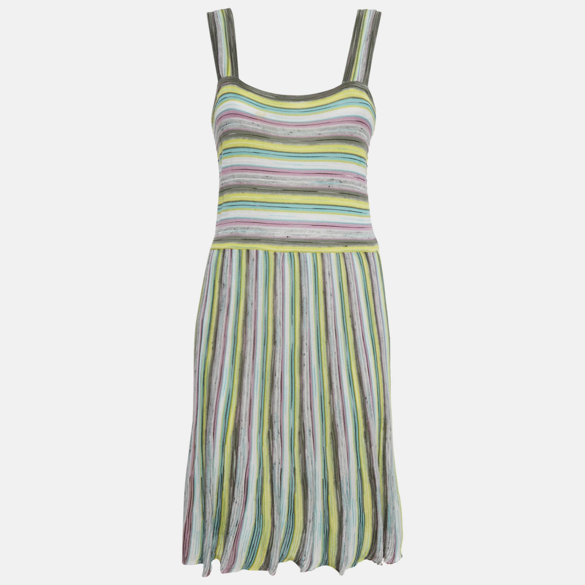M Missoni Multicolor Stripe Cotton Blend Knit Short Sleeveless Dress