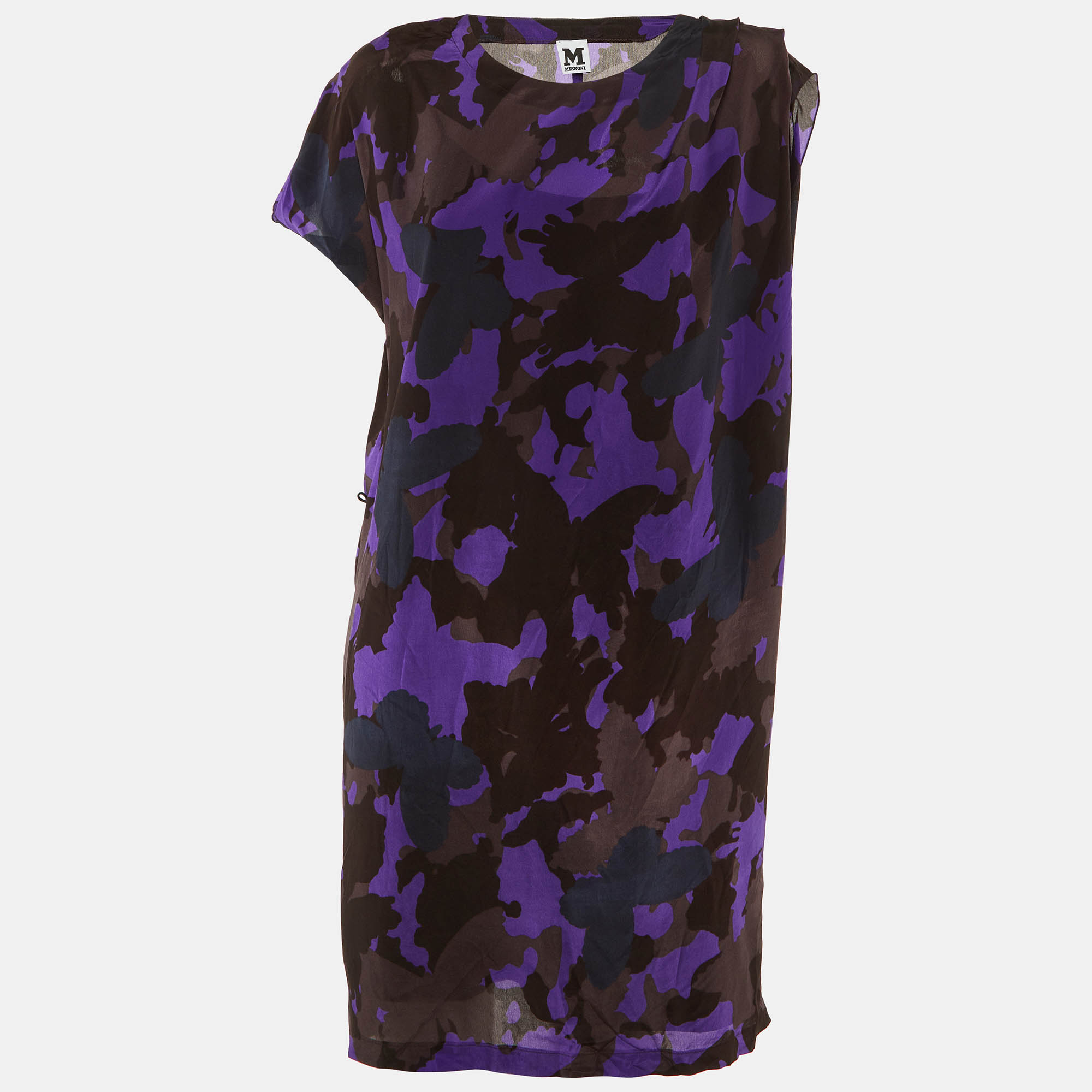 M Missoni Purple Butterfly Print Silk Knee Length Dress
