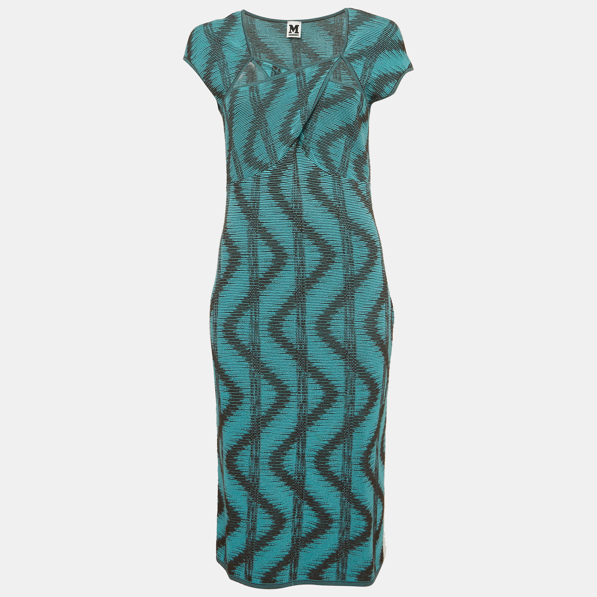 M Missoni Blue Zig Zag Lurex Knit Midi Dress