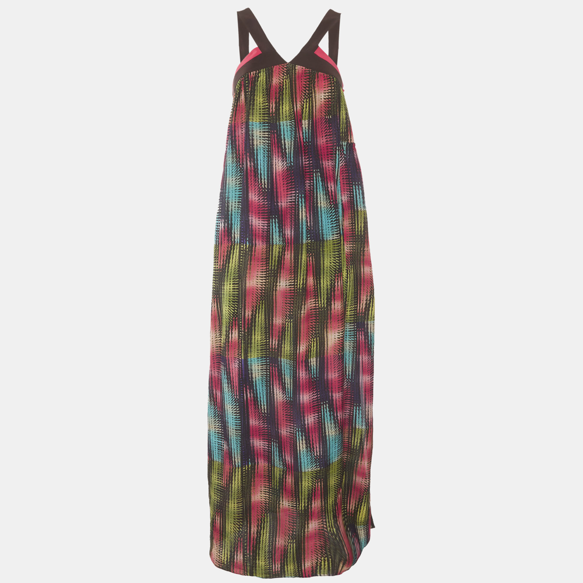 M Missoni Multicolour Abstract Print Silk Flared Maxi Dress