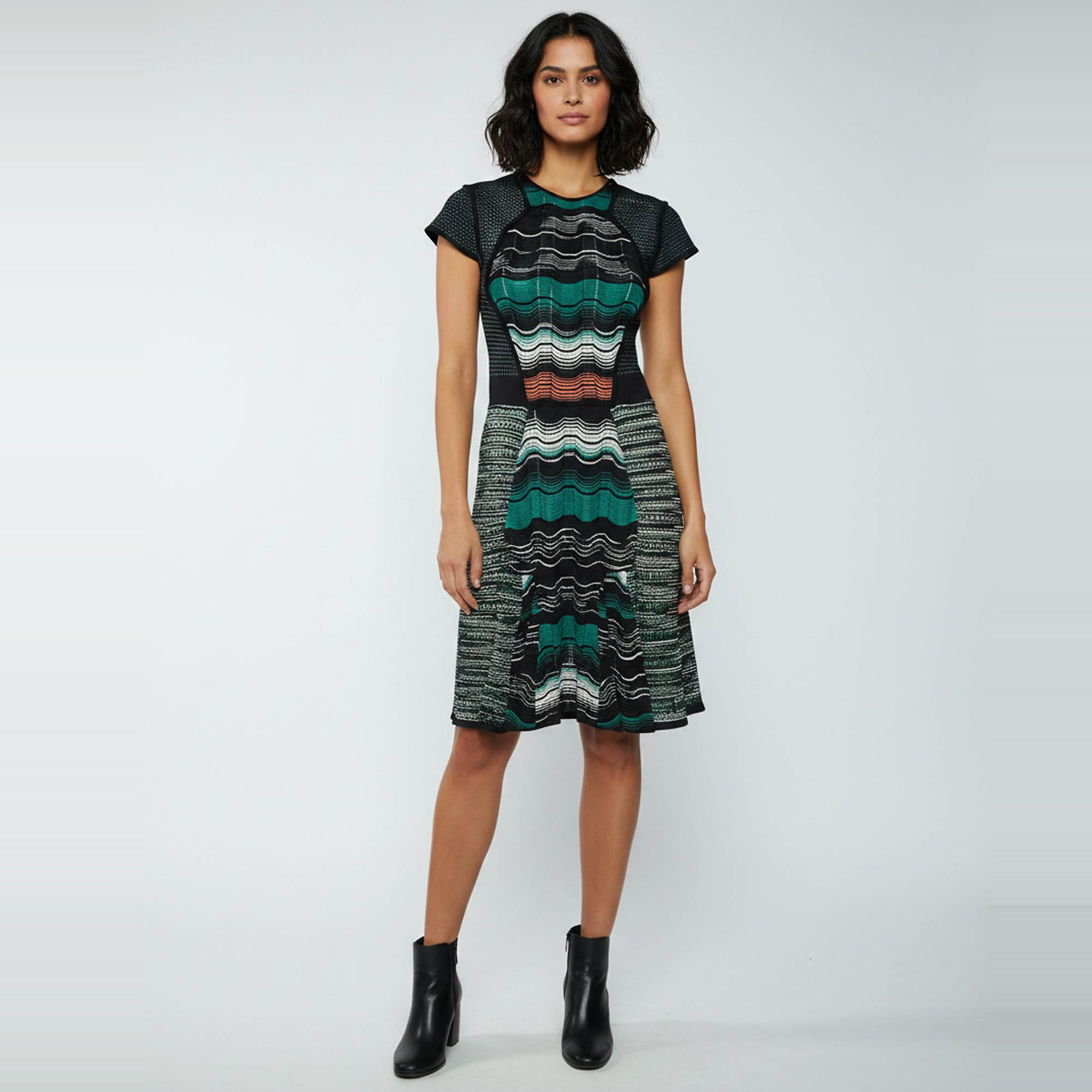 M Missoni BlackGreen Zig Zag Knit Knee Length Dress