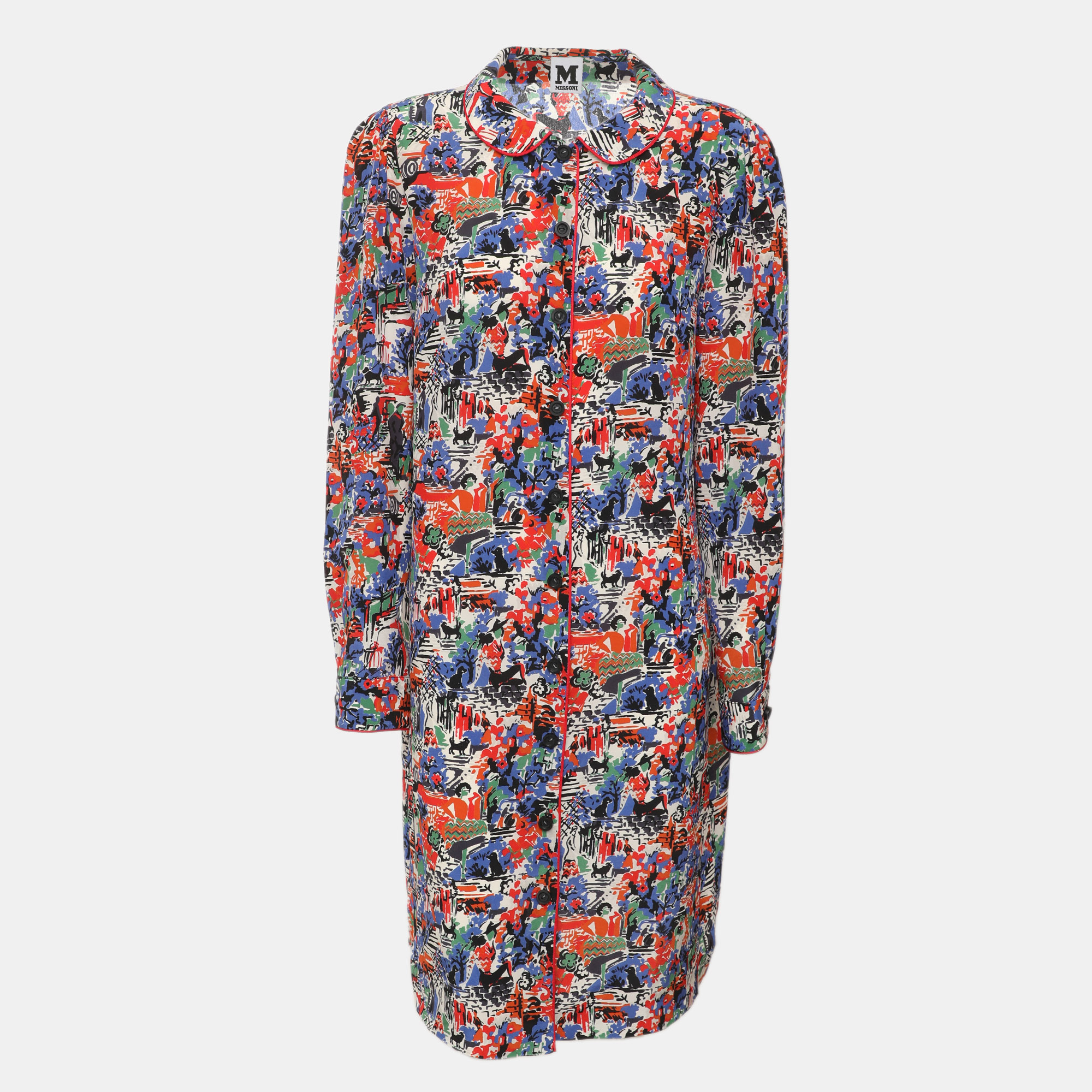 M Missoni Multicolor Printed Crepe Long Sleeve Midi Shirt Dress