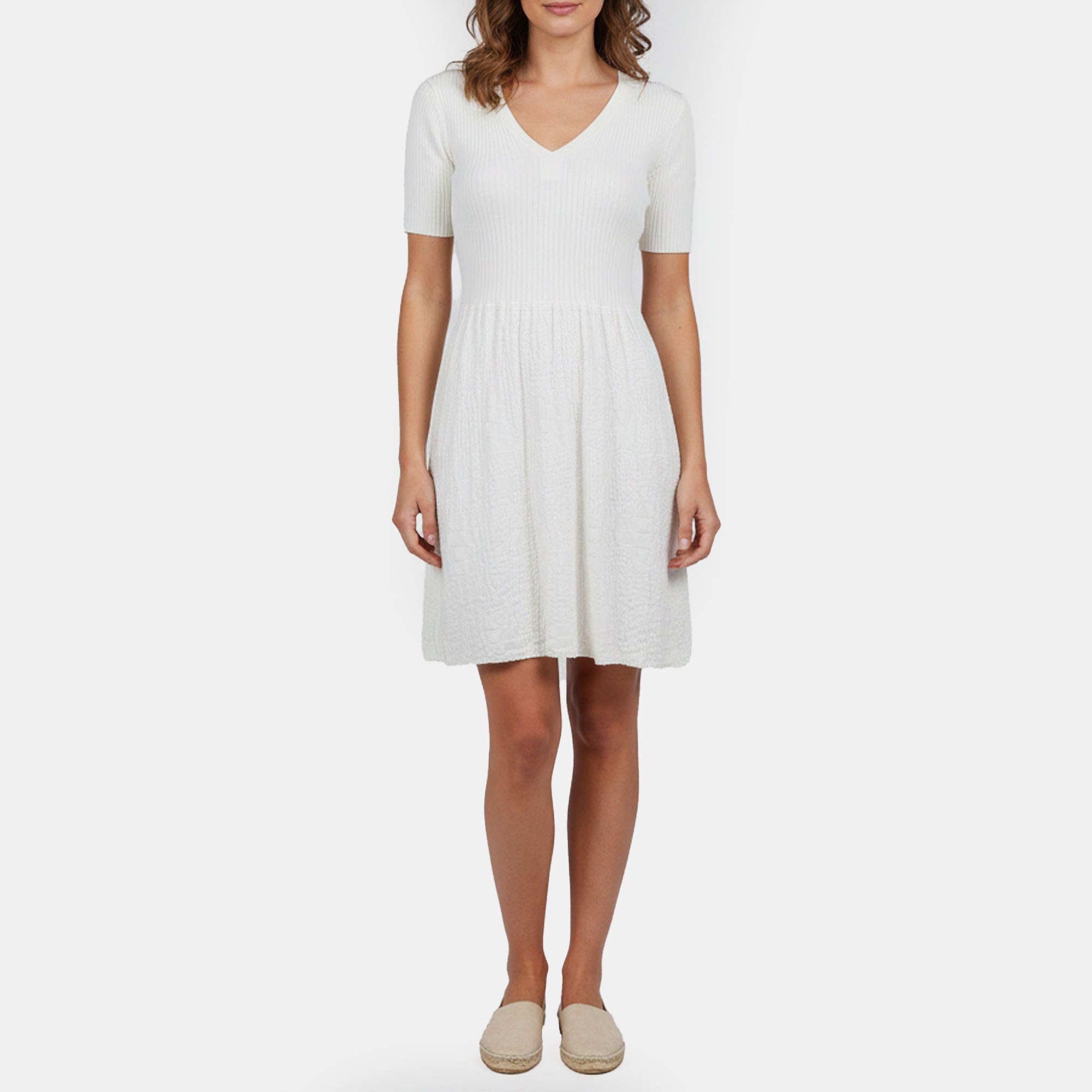 M Missoni White Patterned Cotton Knit Short Sleeve Dress