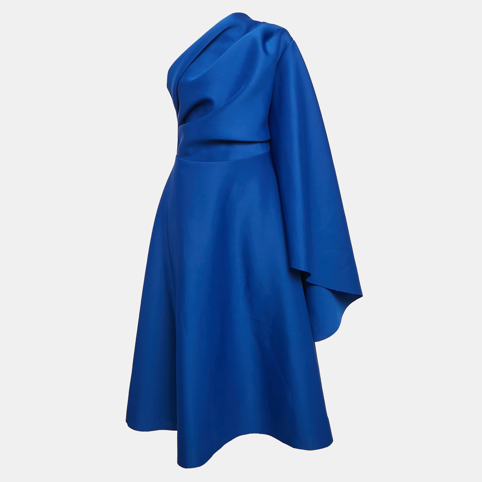 Maison De La Sirena Royal Blue Jersey Draped One-Shoulder Midi Dress