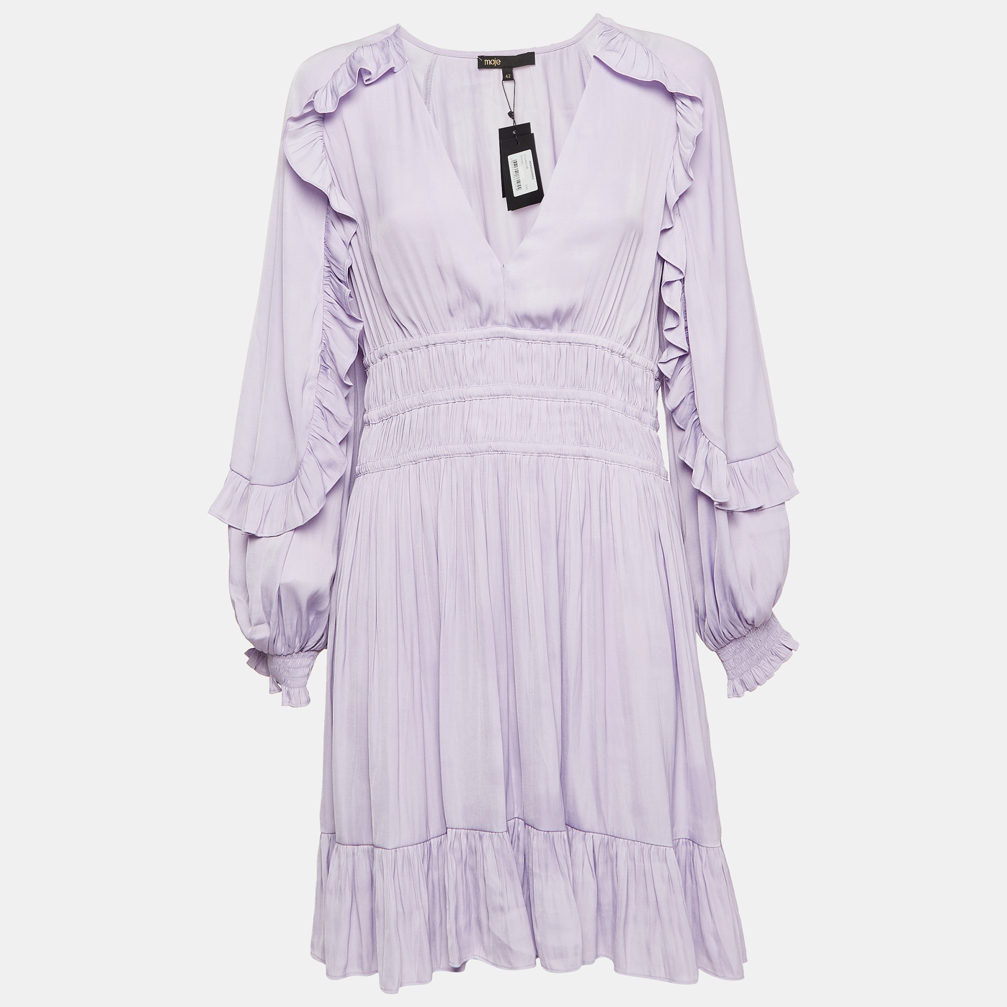 Maje Light Purple Satin Ruffled Ralya Short Dress
