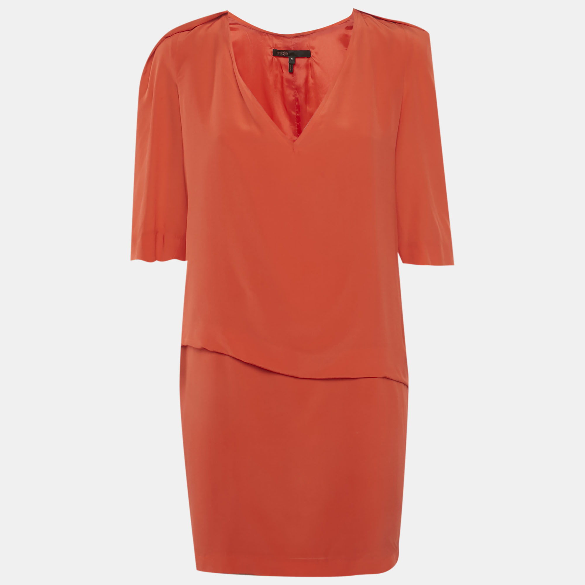 Maje Red Silk V-Neck Mini Dress