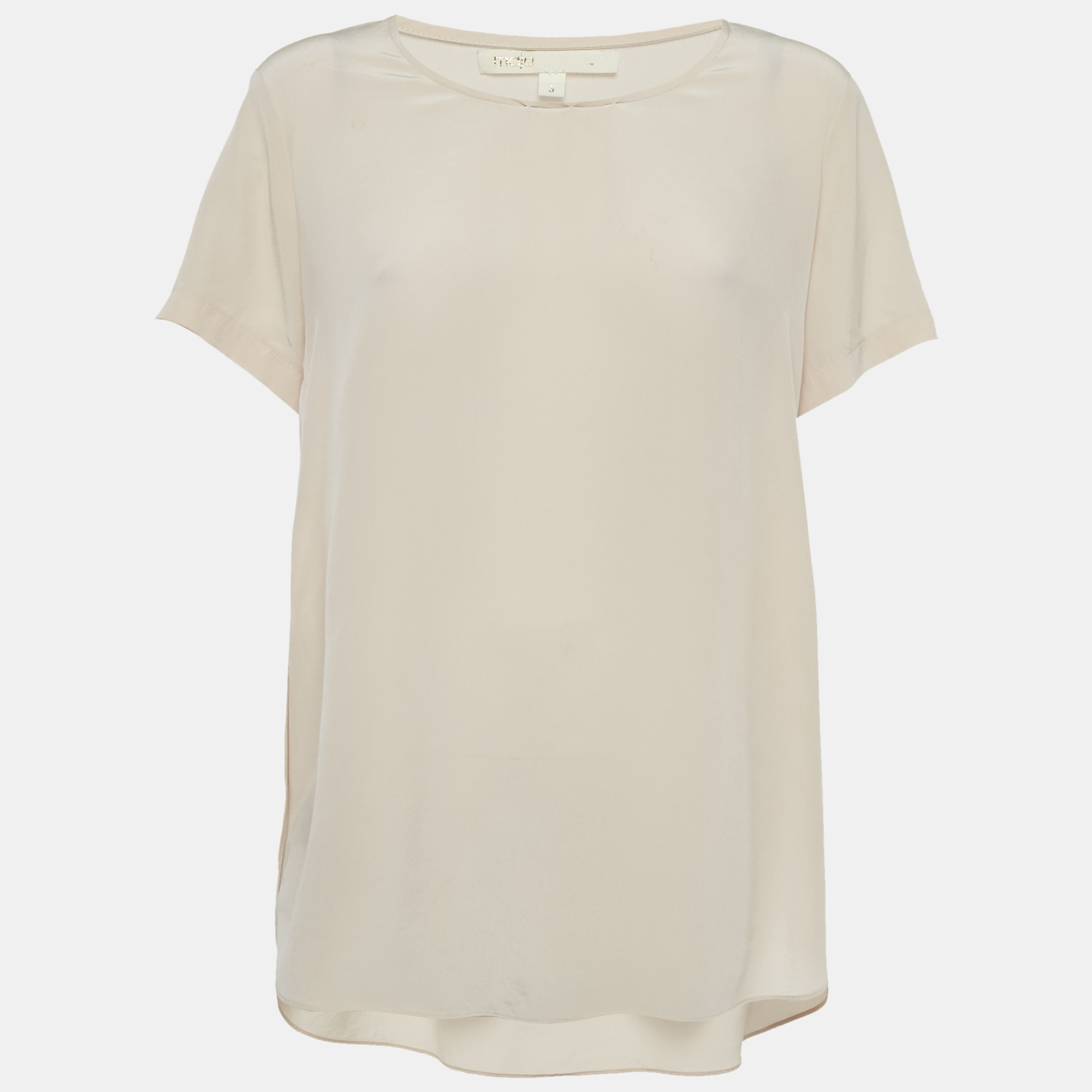 Maje Beige Silk Crew Neck Blouse