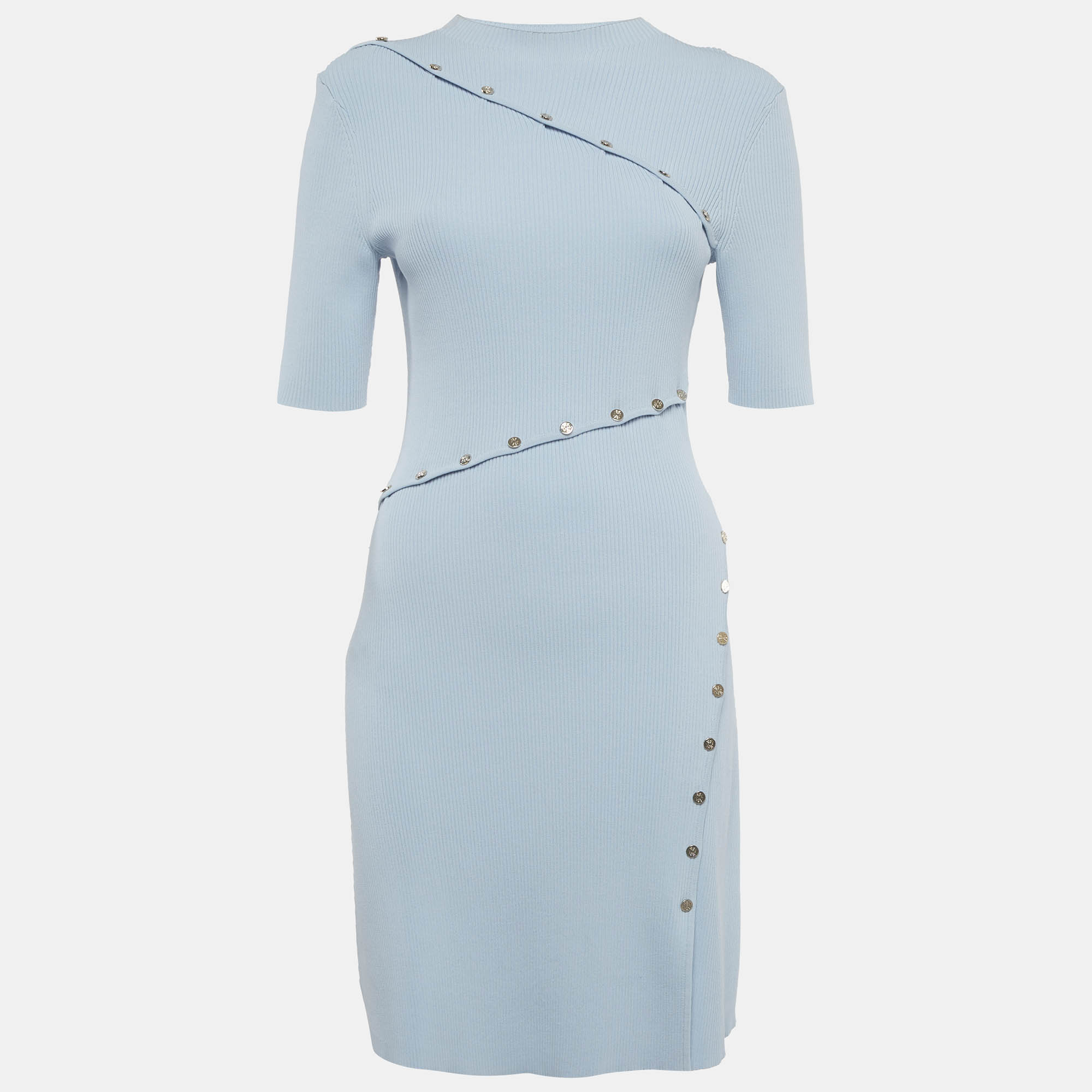 Maje Blue Rib Knit Shorts Dress