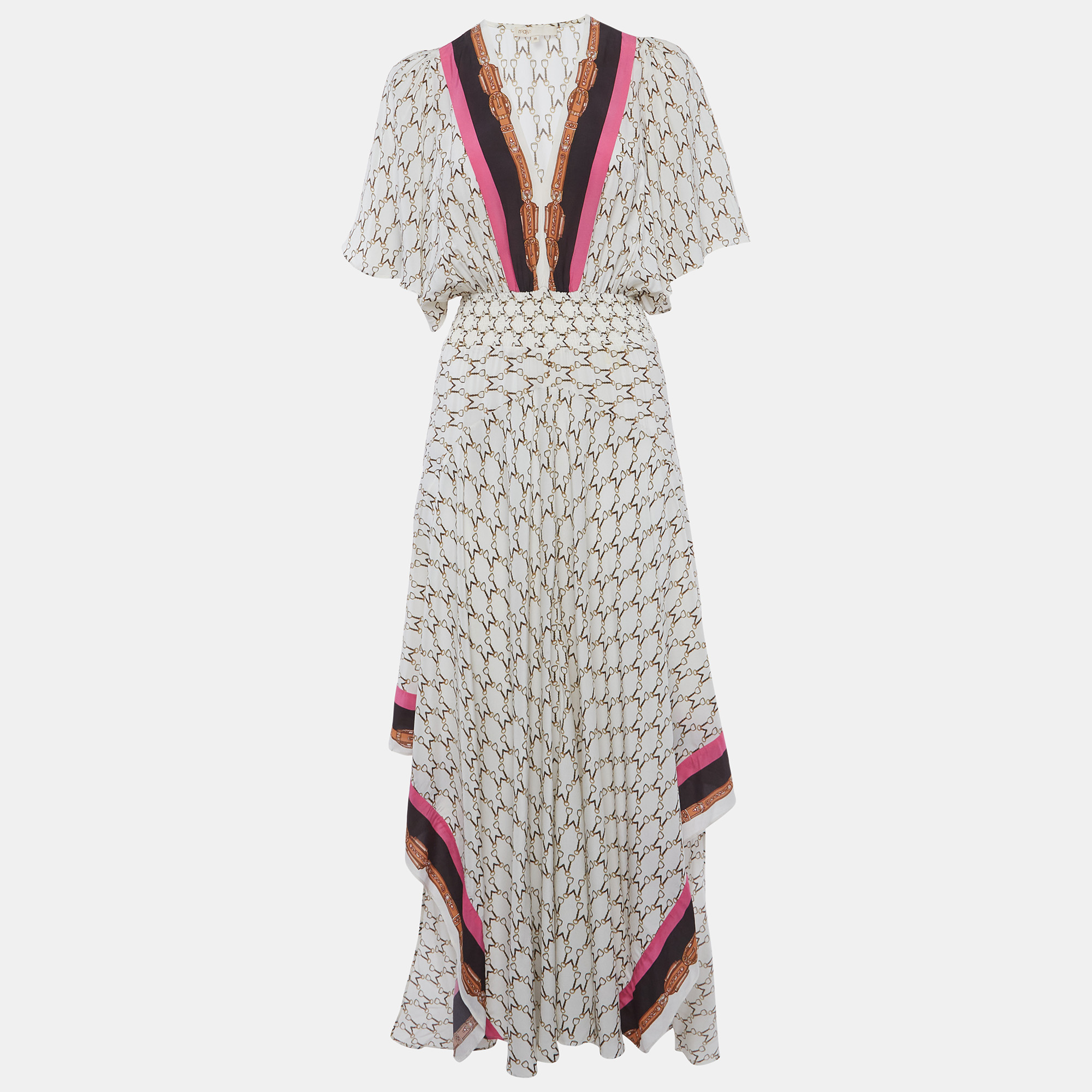 Maje Cream Racheline Print Crepe Asymmetric Flared Maxi Dress