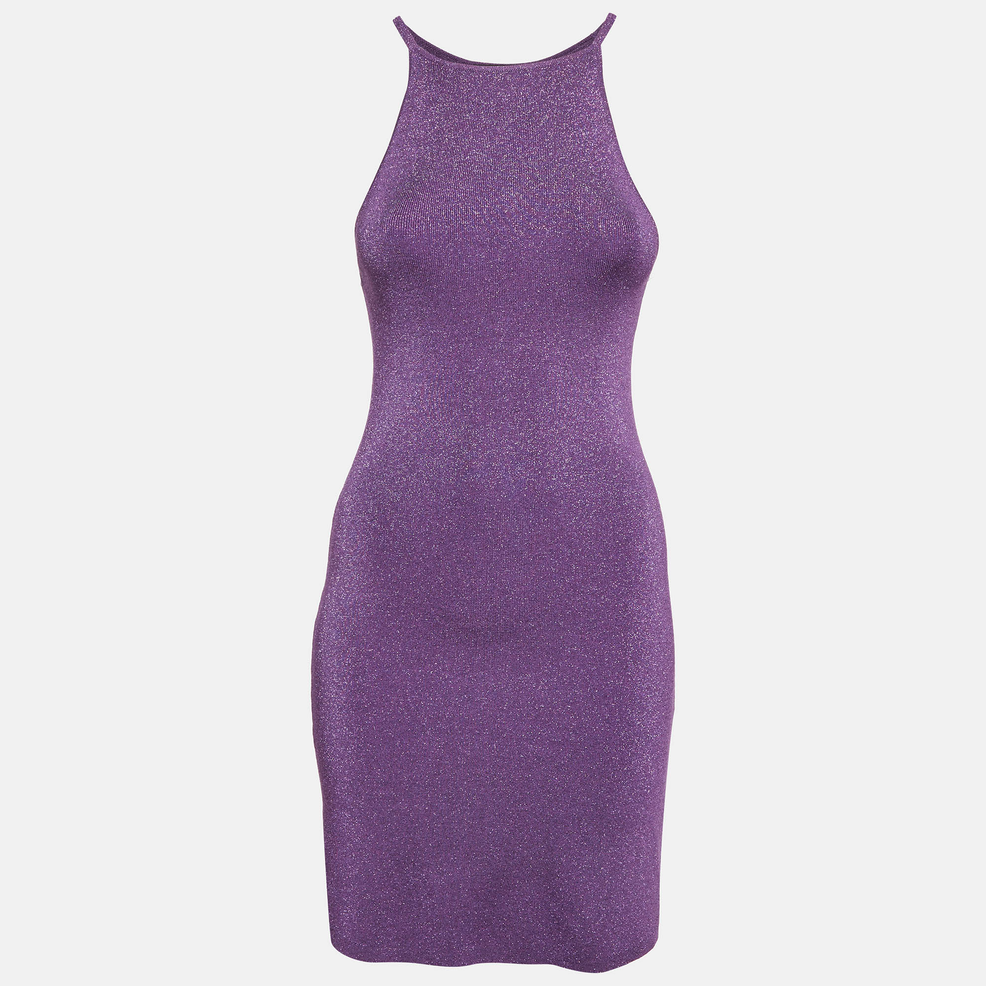 Maje Purple Metallic Knit Rouliana Mini Dress