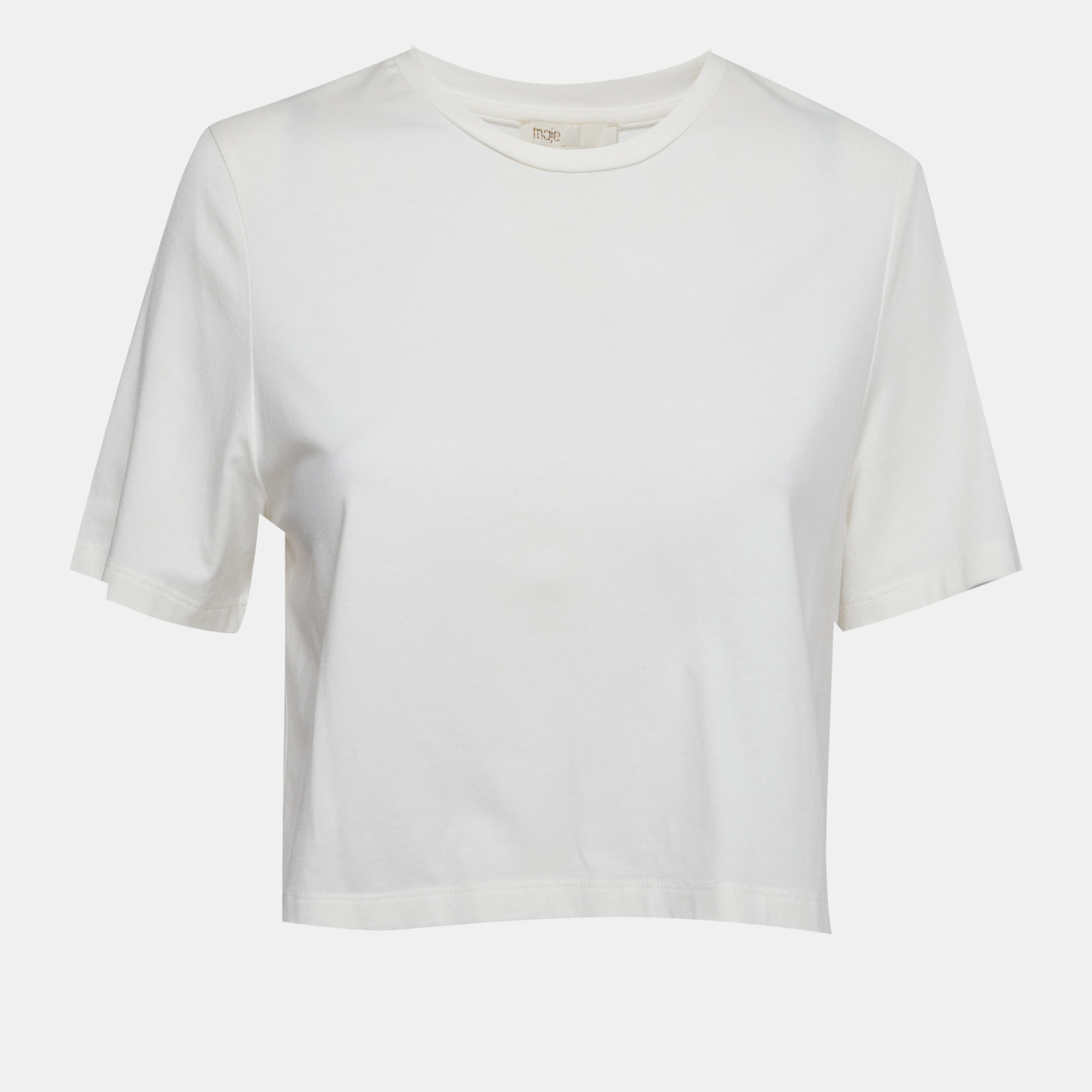 Maje White Jersey Round Neck Crop Top