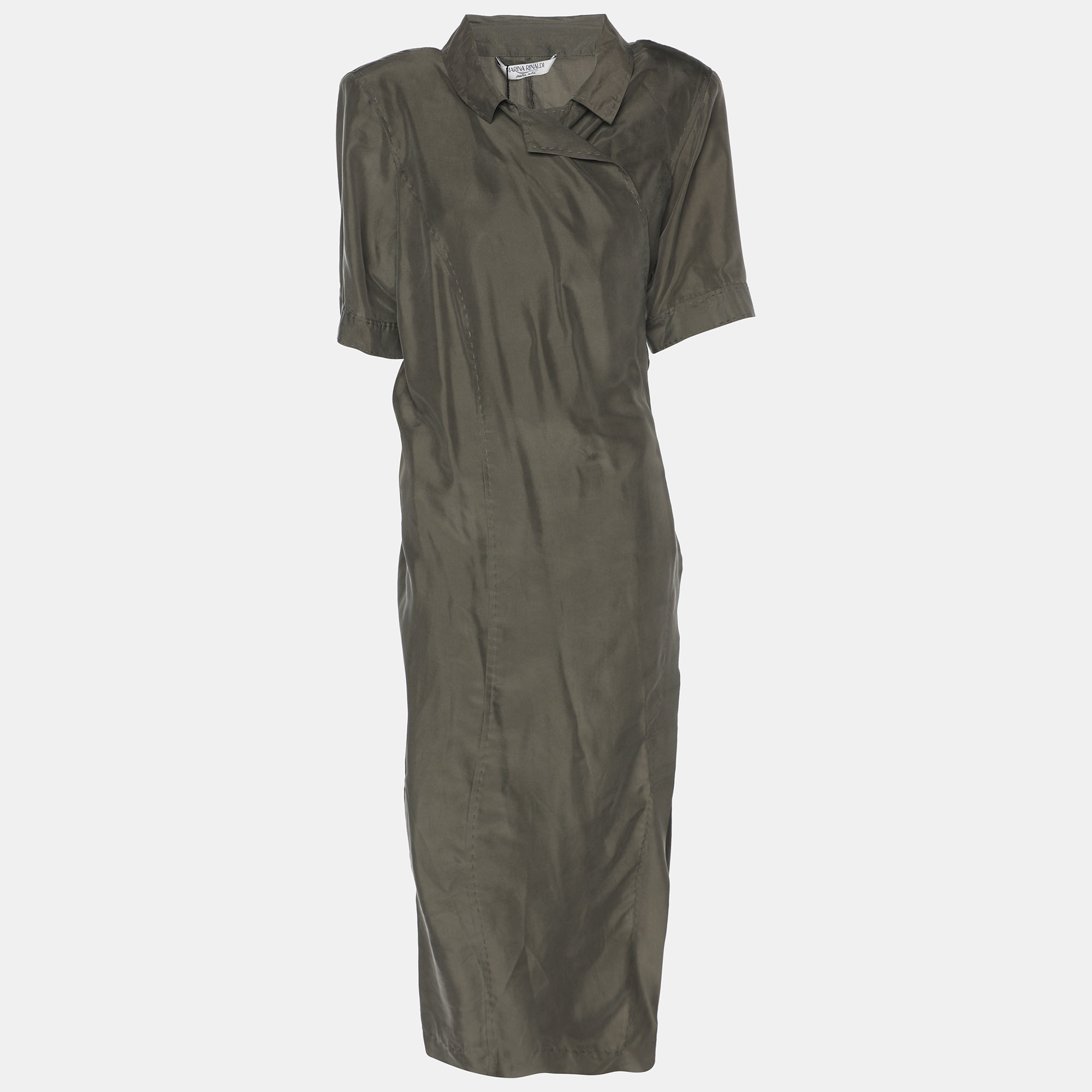 Marina Rinaldi Green Satin Wrap Around Midi Dress