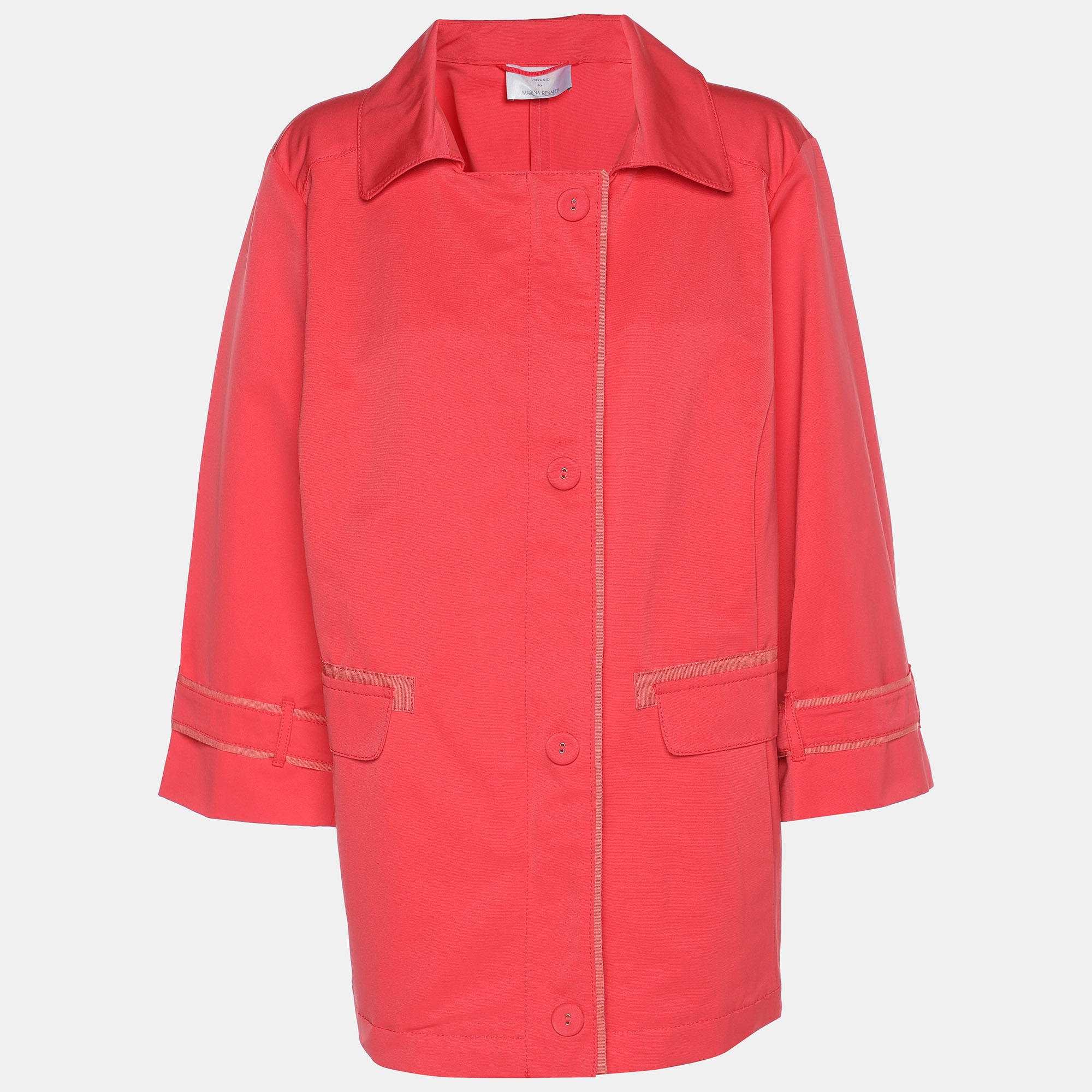 Voyage by Marina Rinaldi Coral Red Gabardine Rain Coat