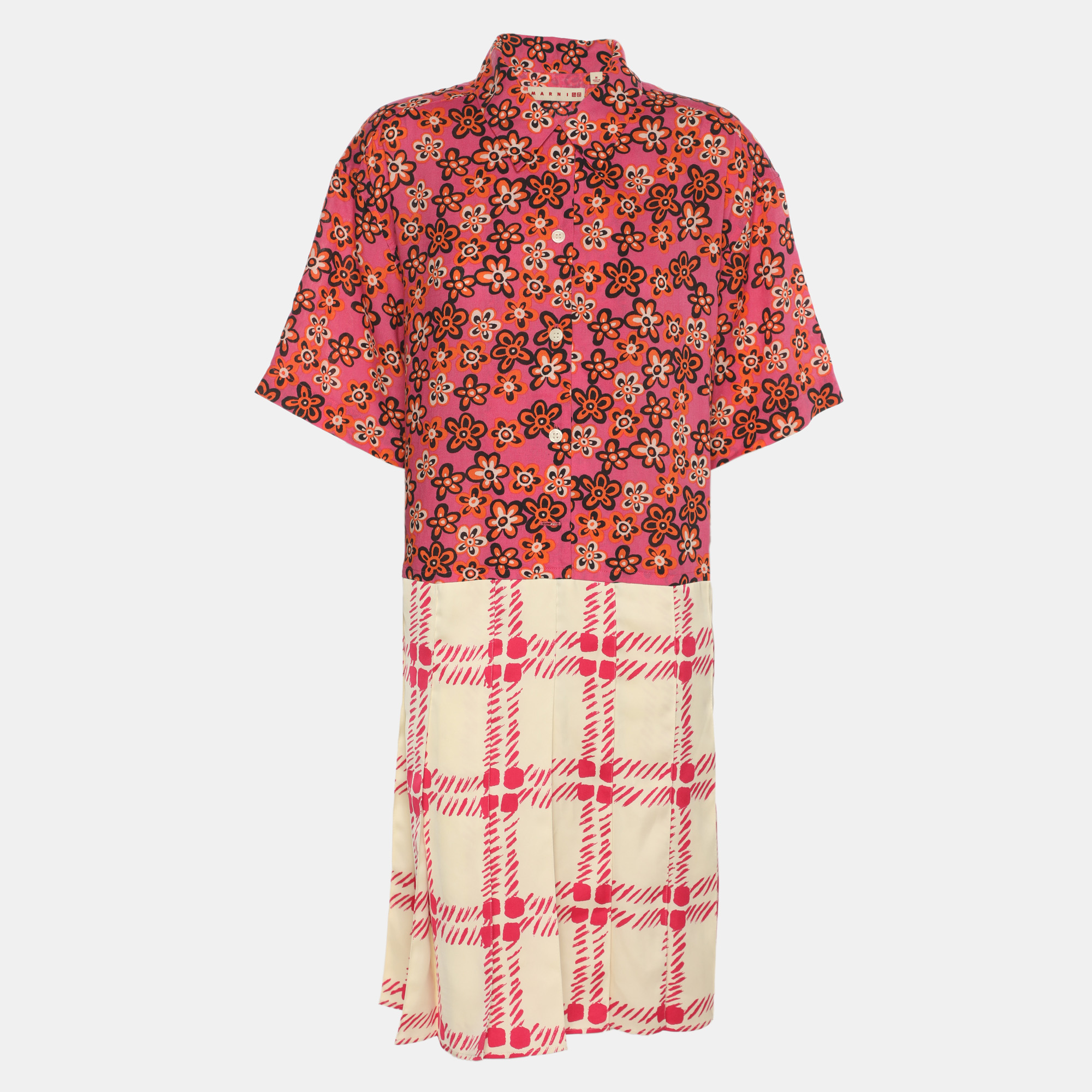 Marni Multicolor Lyocell and Linen Pleated Mini Dress