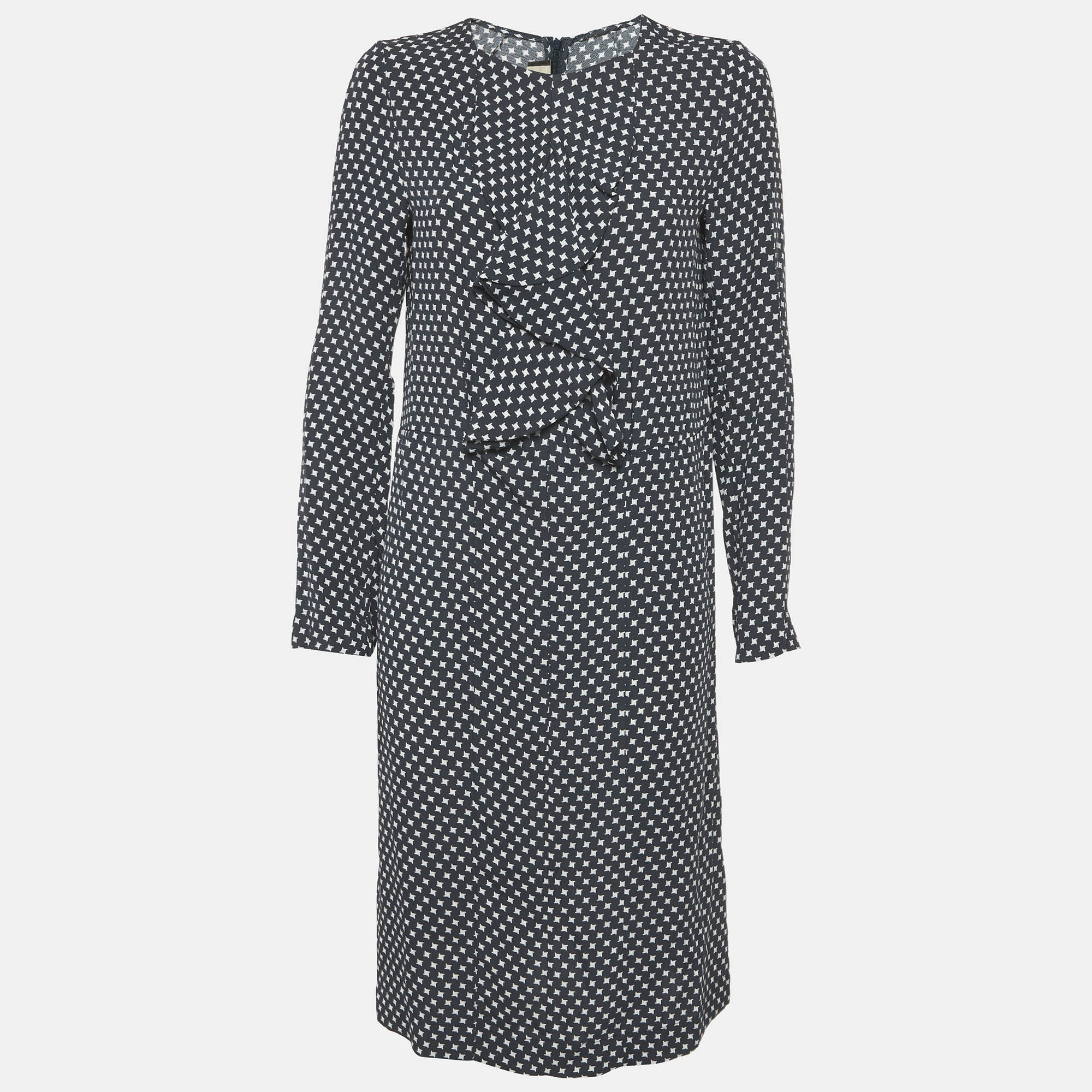 Marni Grey Printed Crepe Ruffled Short Dress
