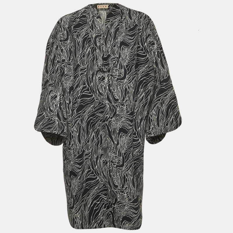 Marni Navy Blue Abstract Print Cotton Tunic Dress