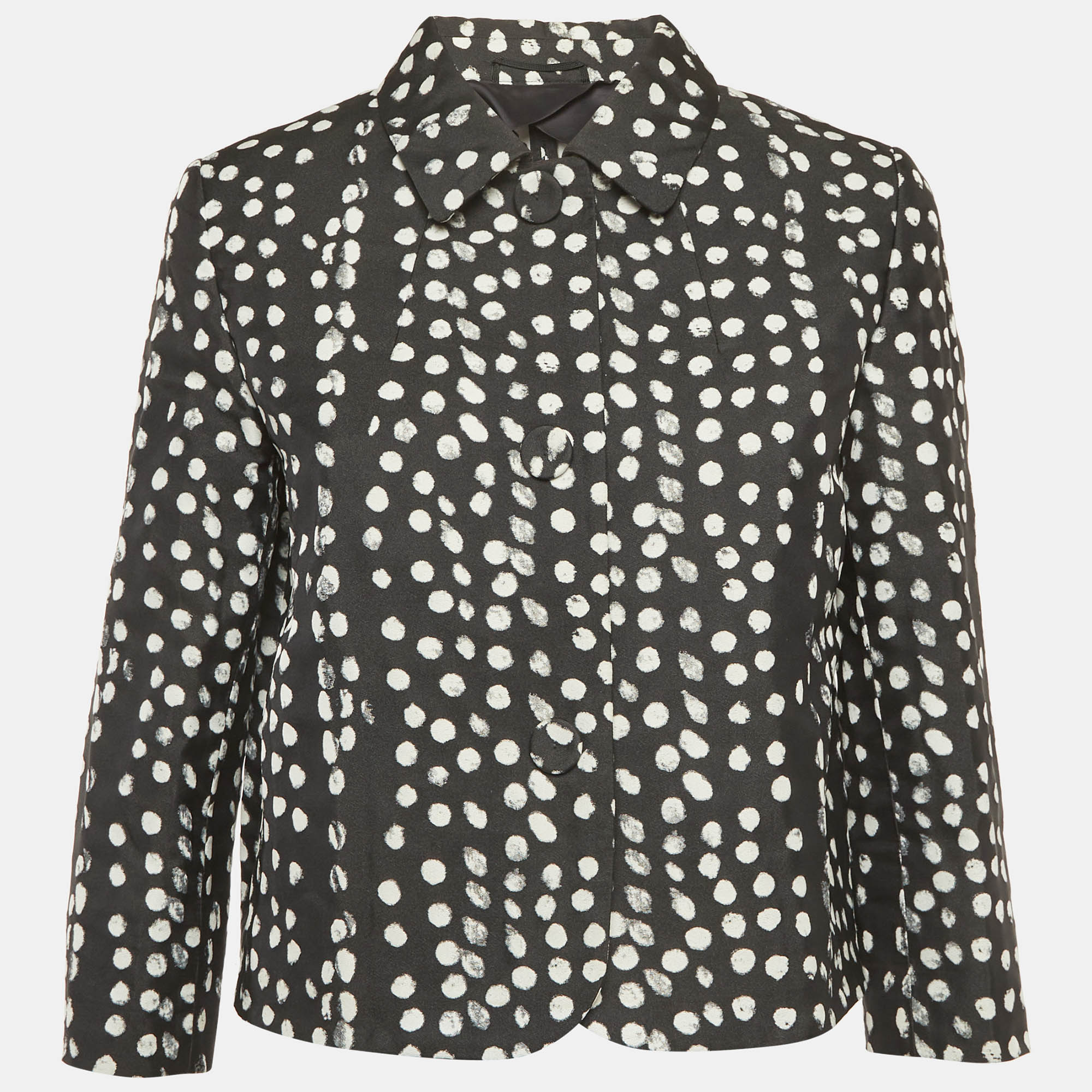 Max Mara Studio BlackWhite Wool Dotted Cropped Blazer