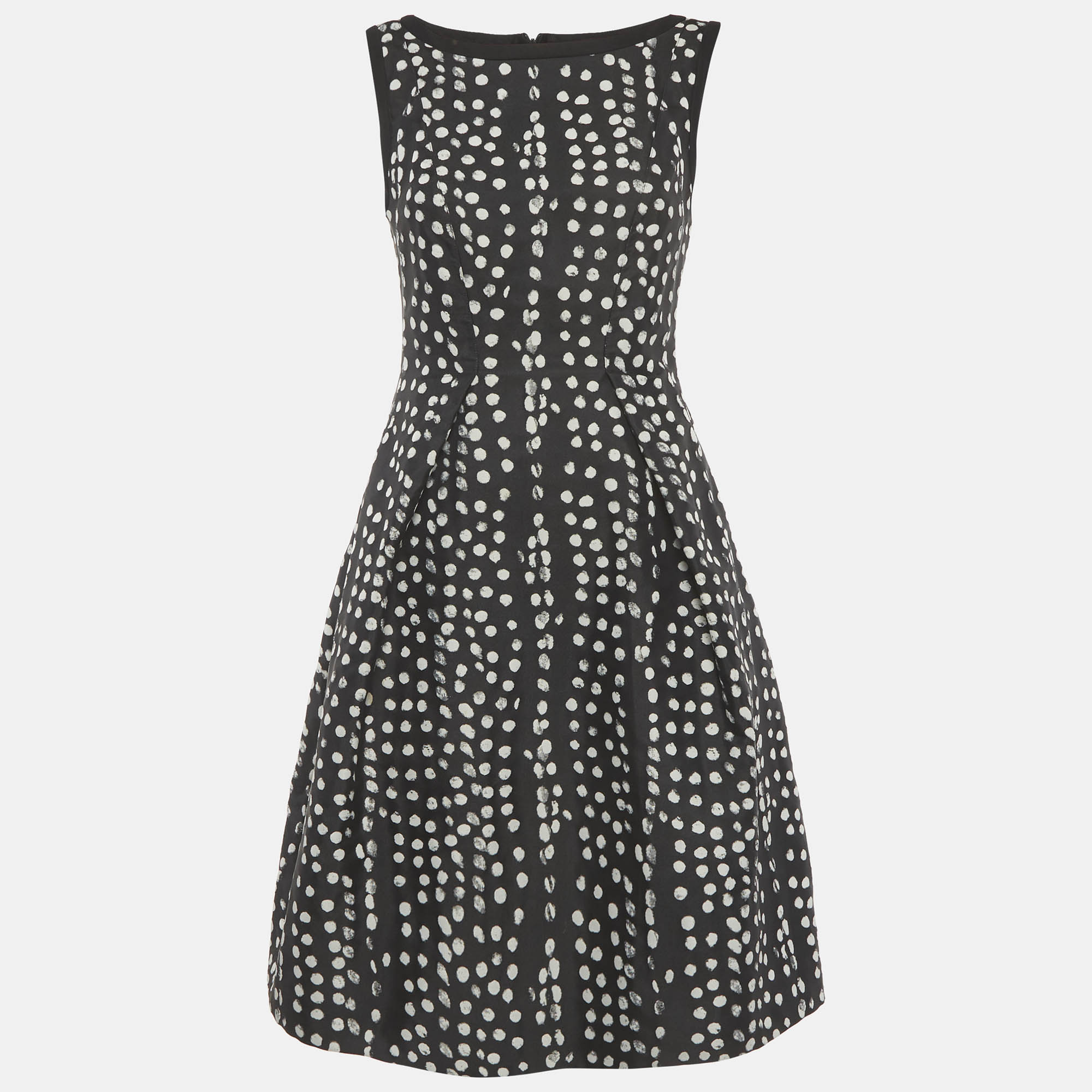 Max Mara Studio BlackWhite Dotted Flared Mini Dress
