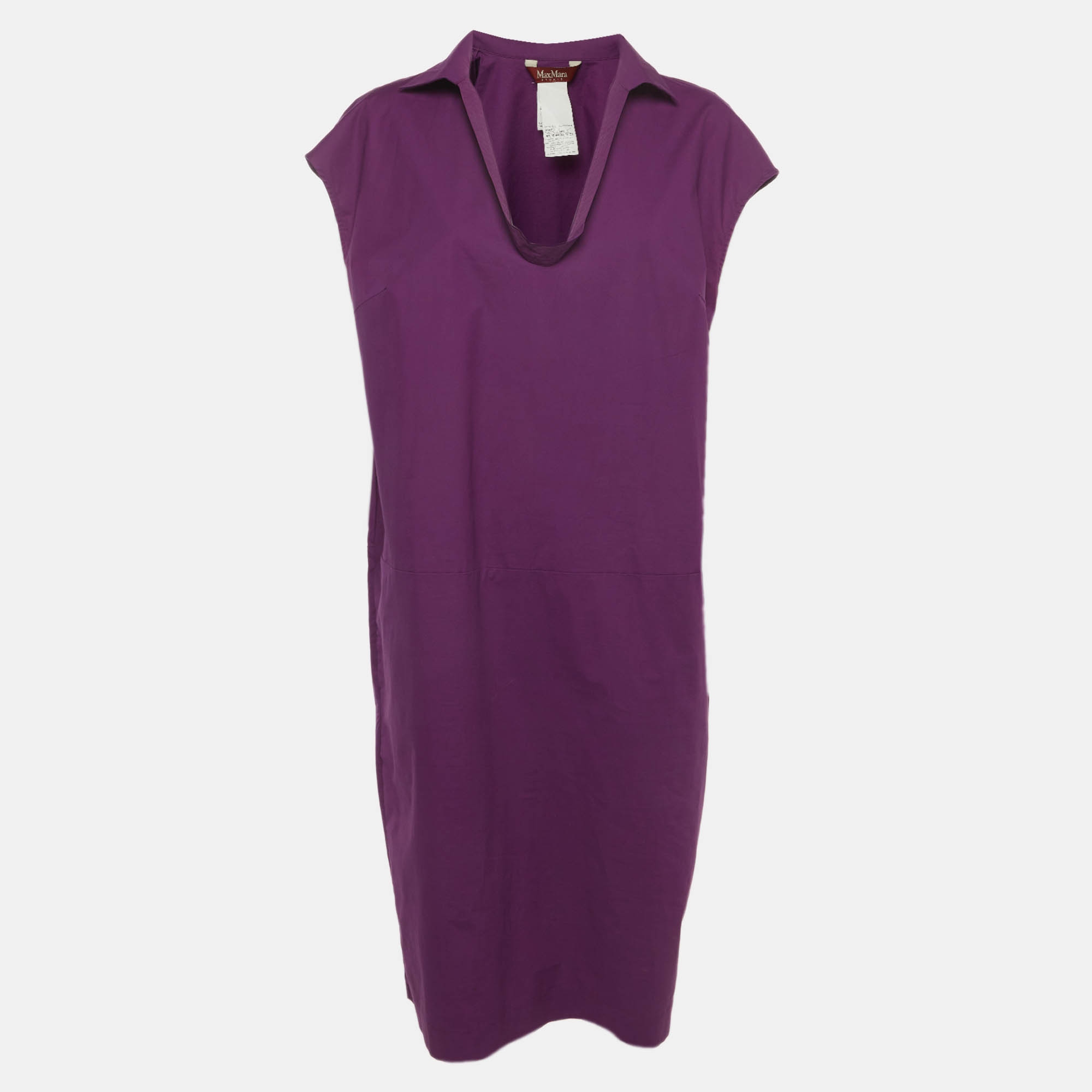 Max Mara Studio Purple Stretch Cotton Sleeveless Midi Dress