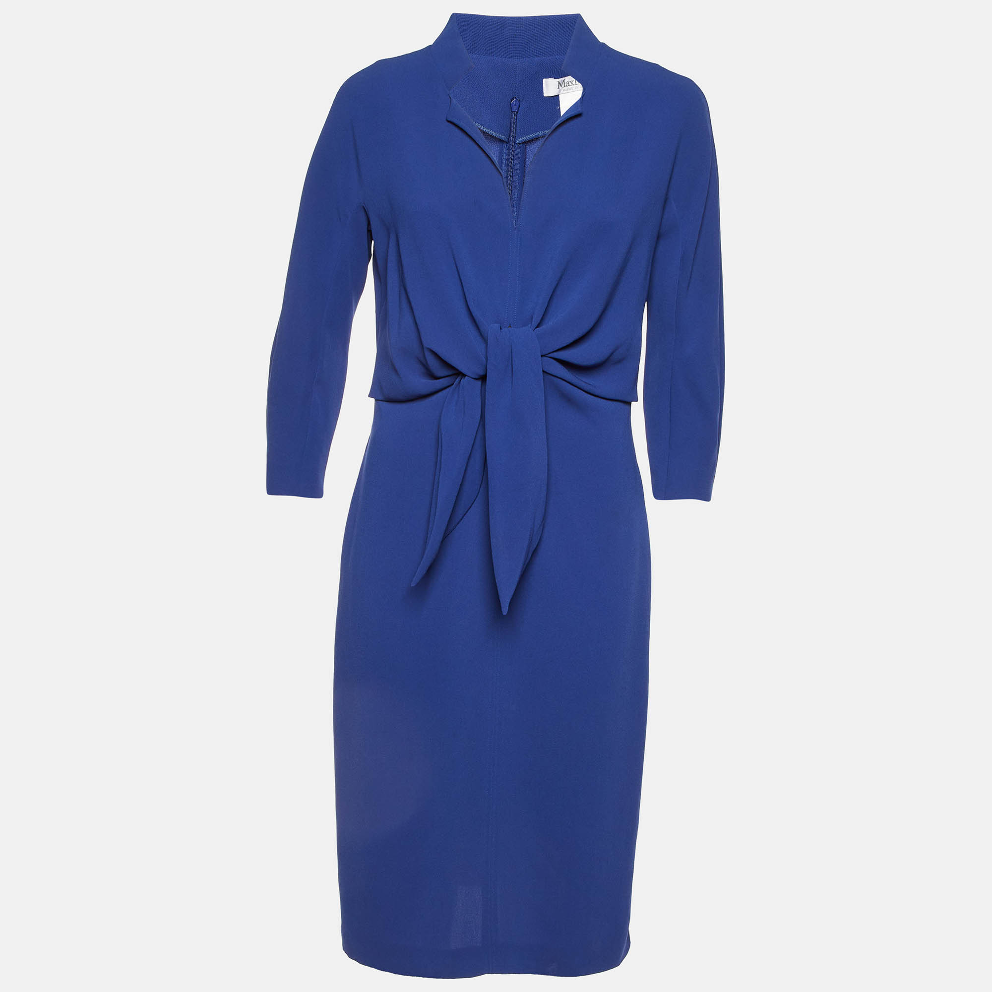 Max Mara Blue Crepe Tie-Up Detail Midi Dress