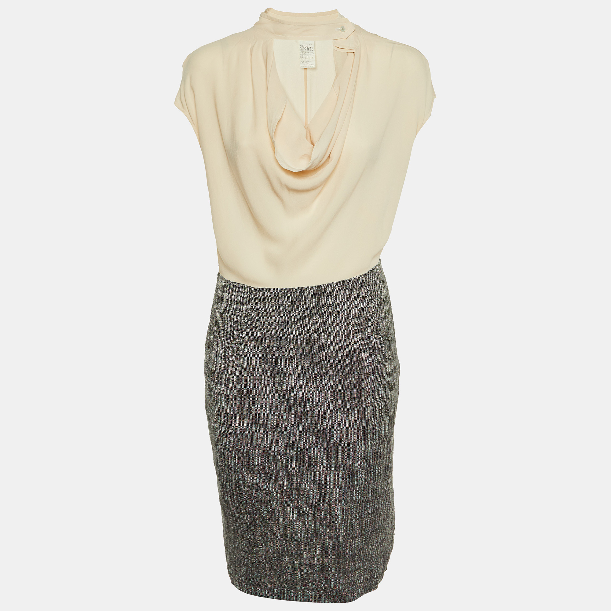 Max Mara Beige Crepe & Linen Blend Midi Dress