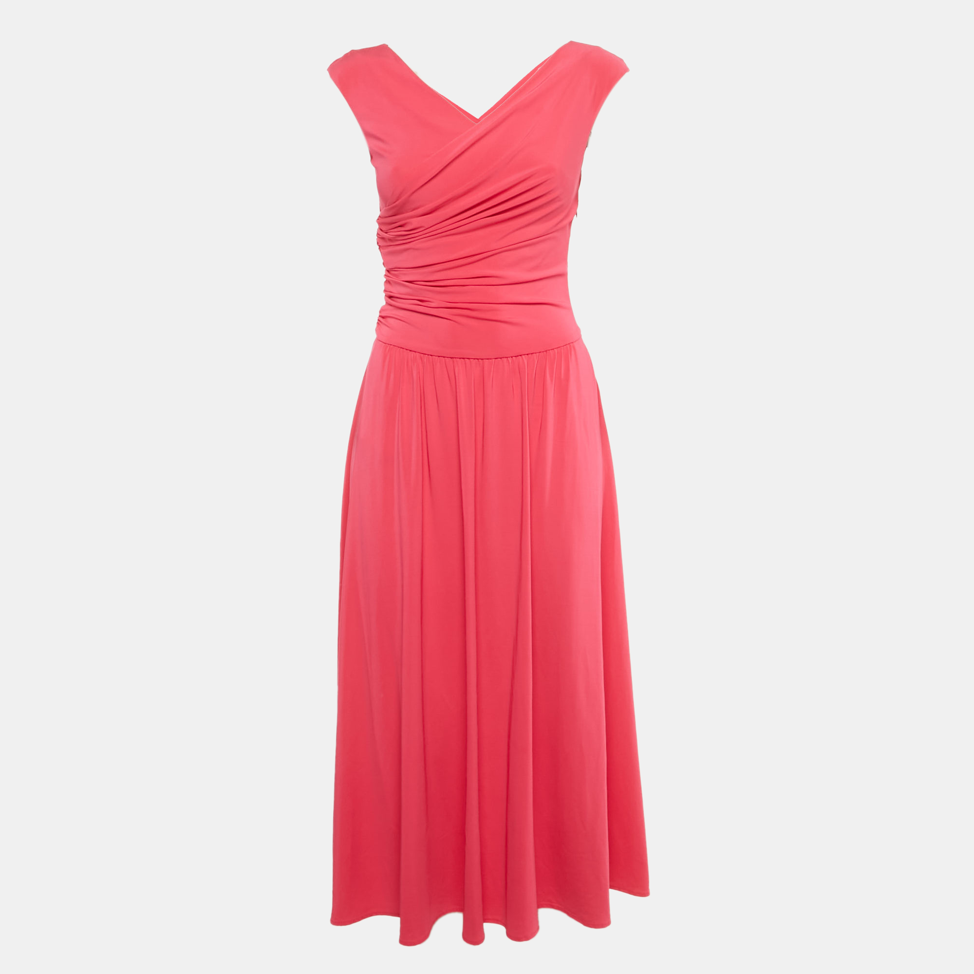 Max Mara Studio Pink Jersey Ruched Detail Midi Dress