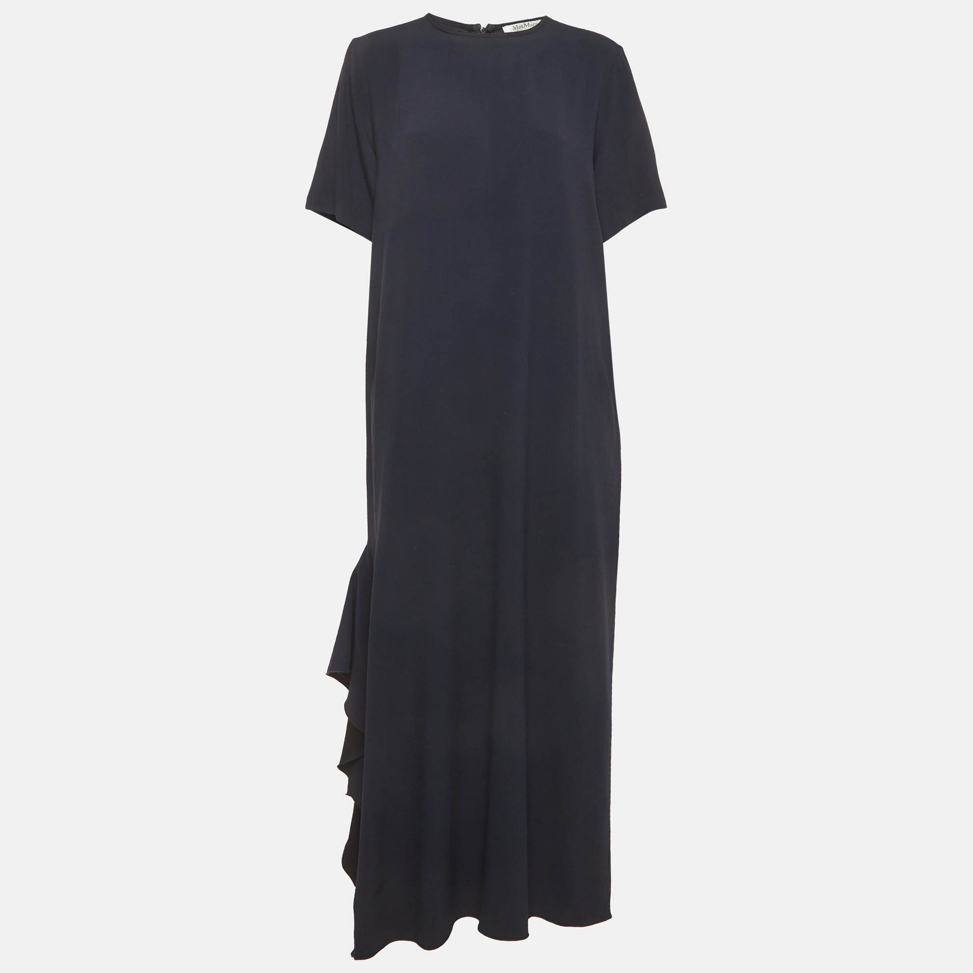 Max Mara Navy Blue Crepe Asymmetric Maxi Dress