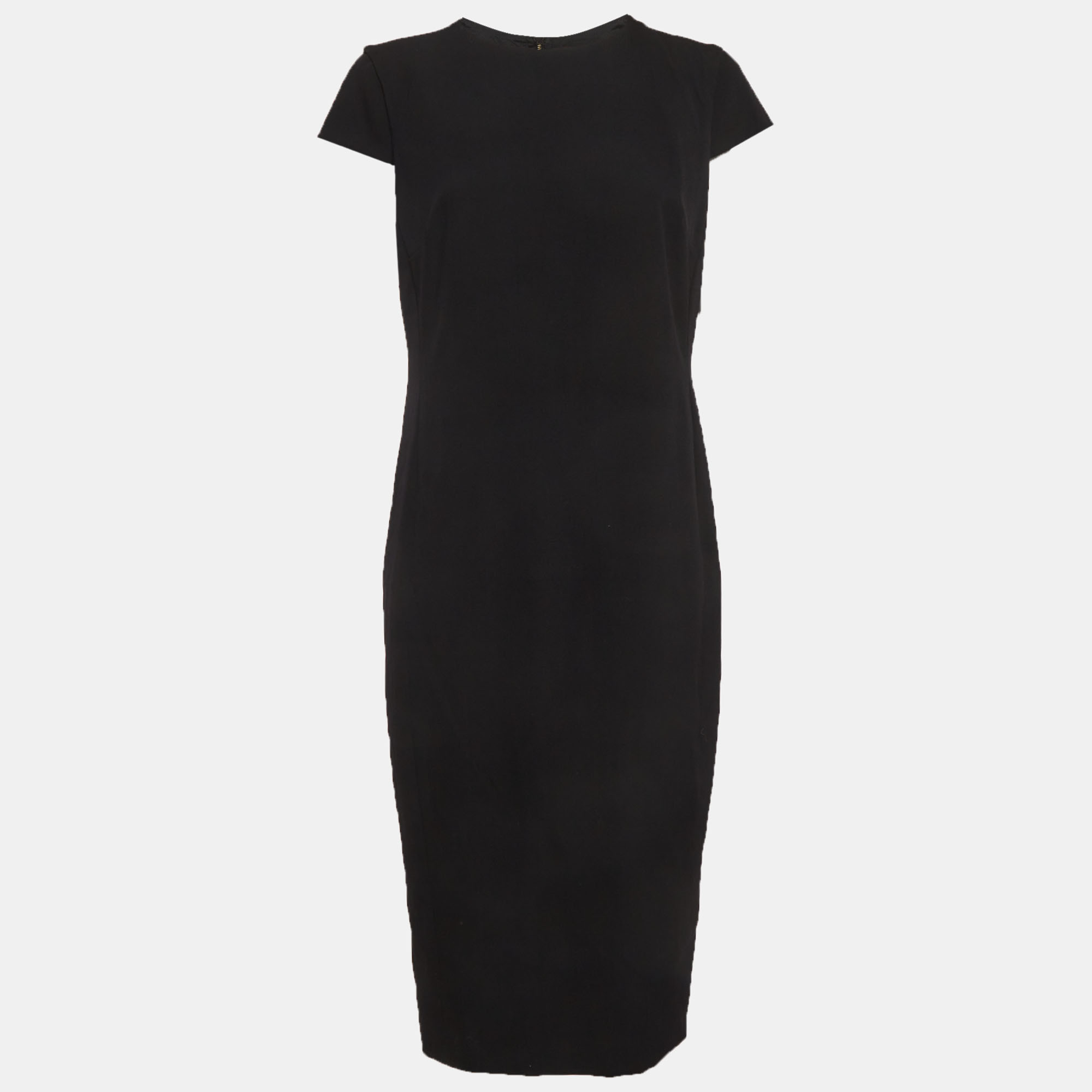 Max Mara Black Wool and Satin Trim Shift Midi Dress