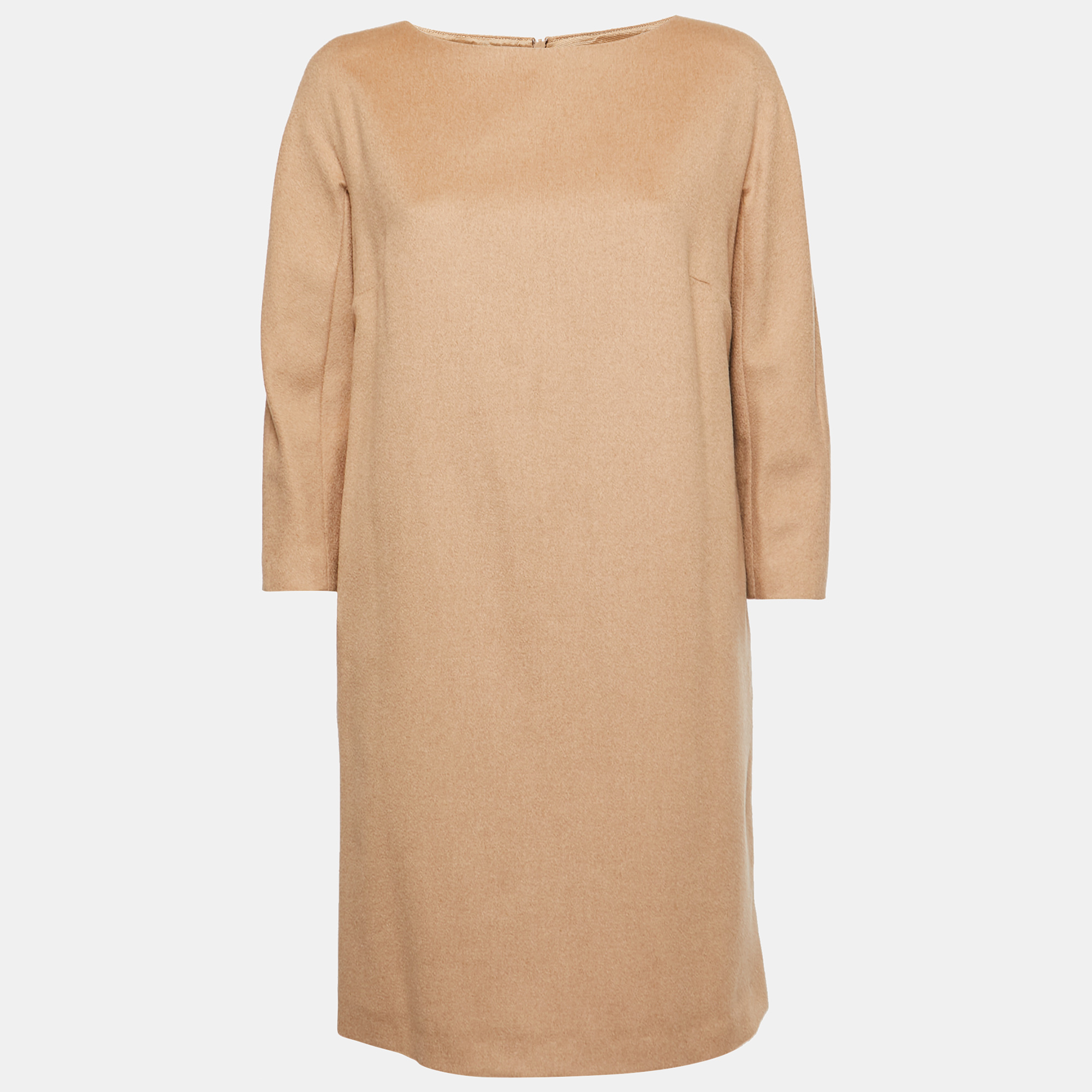 Max Mara Brown Camel Hair Long Sleeve Shift Dress