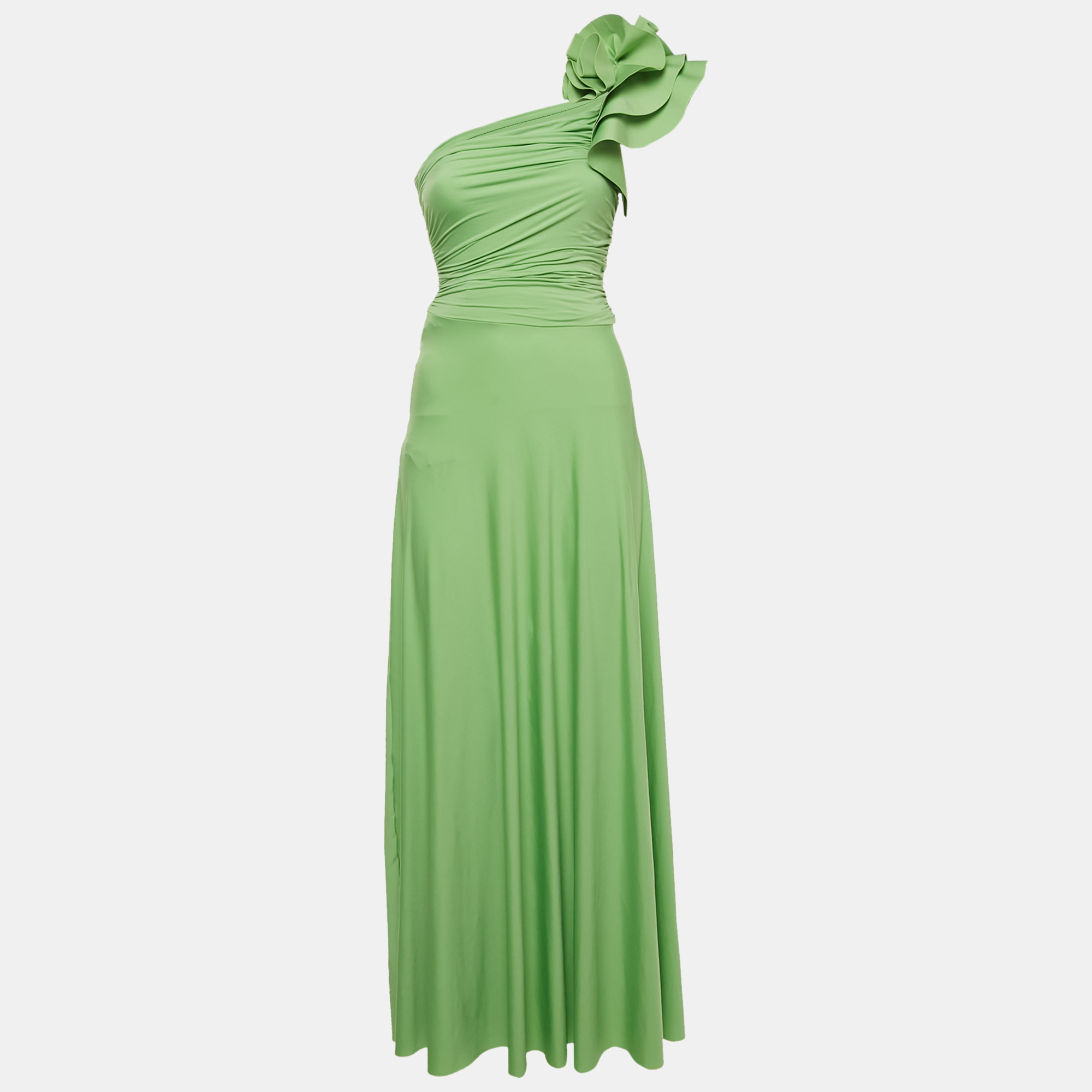 Maygel Coronel Green Jersey One Shoulder Maxi Dress One
