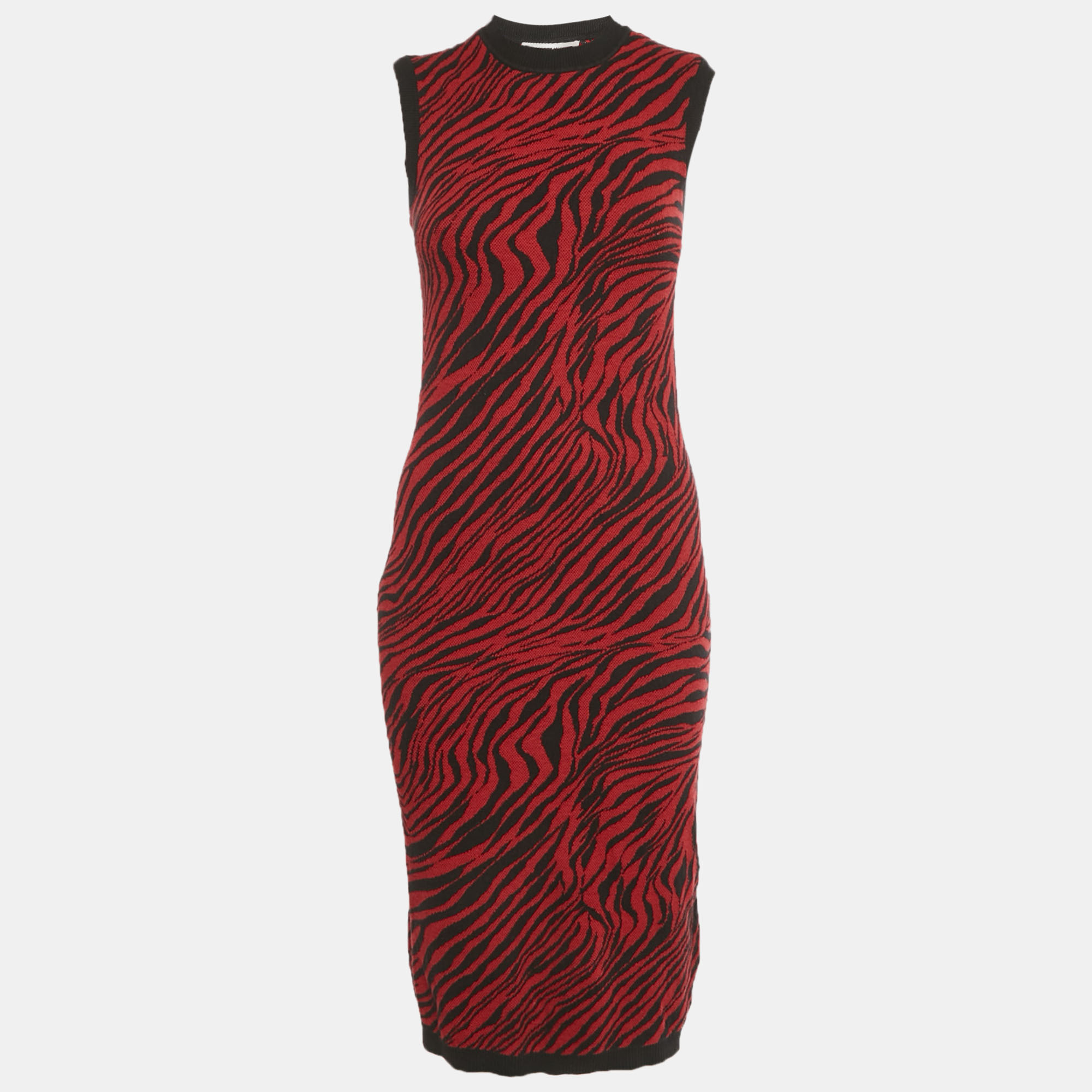 McQ by Alexander McQueen Red Animalskin Pattern Wool Midi Dress X