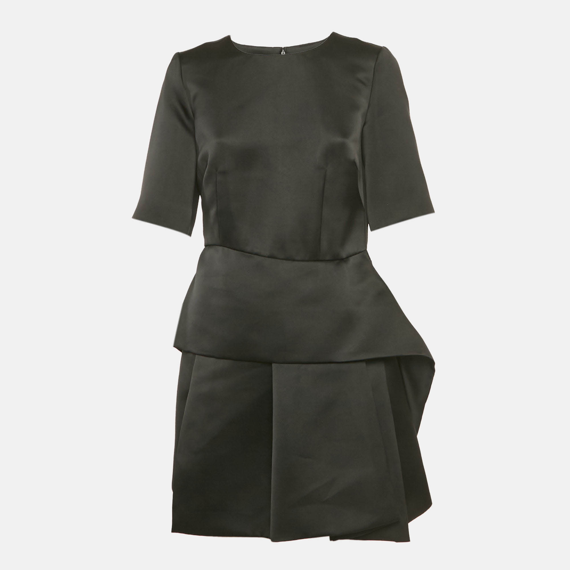 McQ by Alexander McQueen Black Taffeta Sculpted Peplum Mini Dress