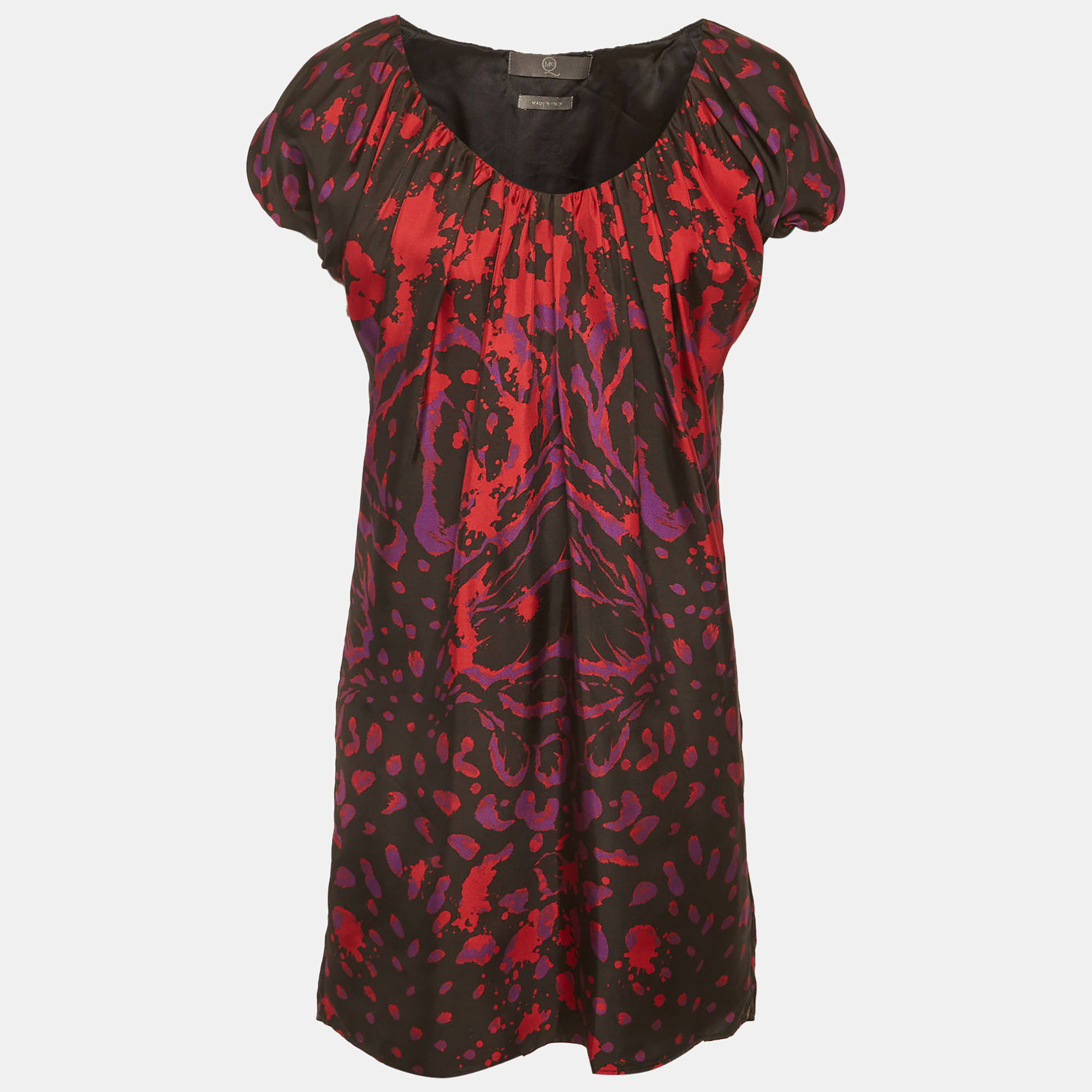 McQ By Alexander McQueen Multicolour Graphic Print Silk Puff Sleeve Mini Dress