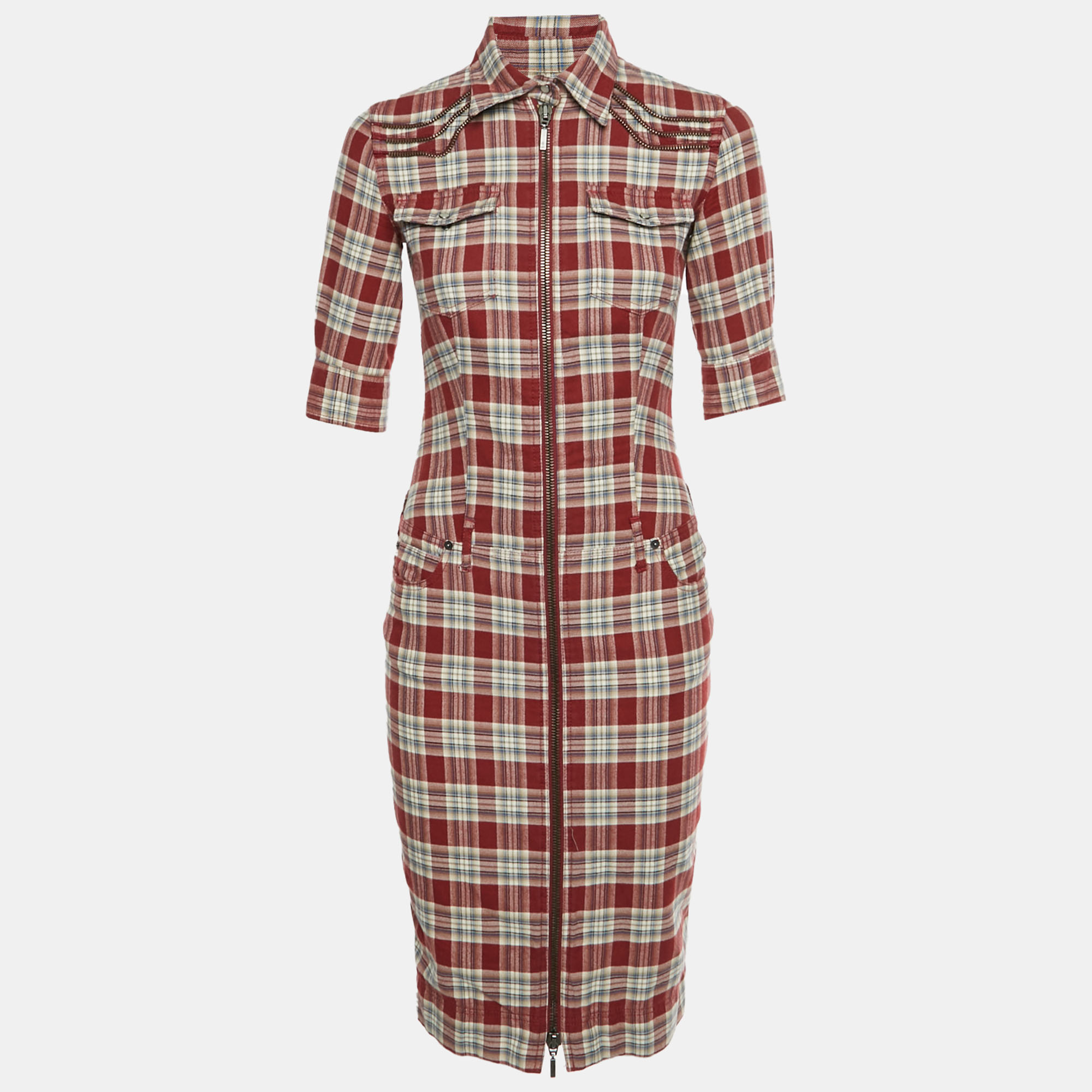 McQ By Alexander McQueen Red Plaid Flannel Shirt Dress